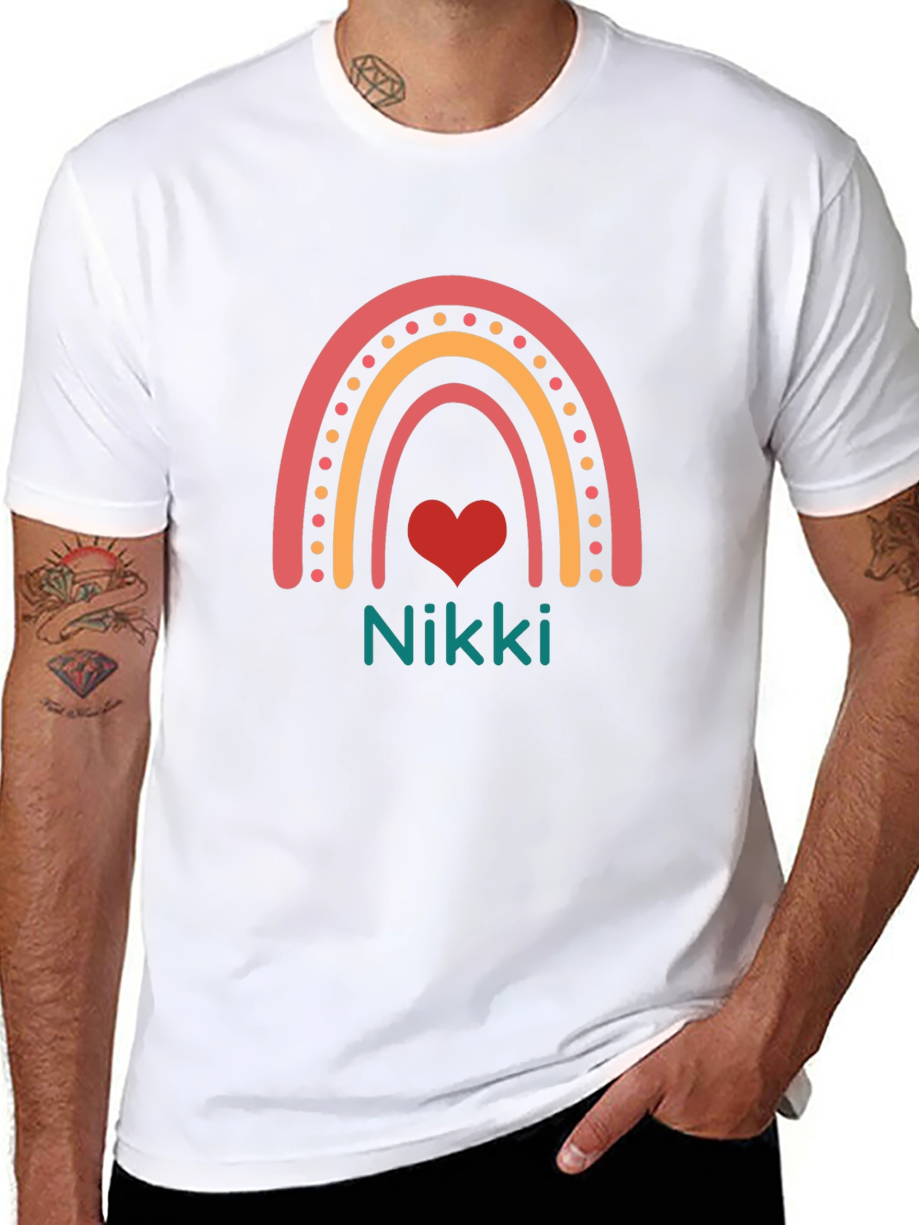 Nikki Rainbow Heart Tee - Custom Name Shirt