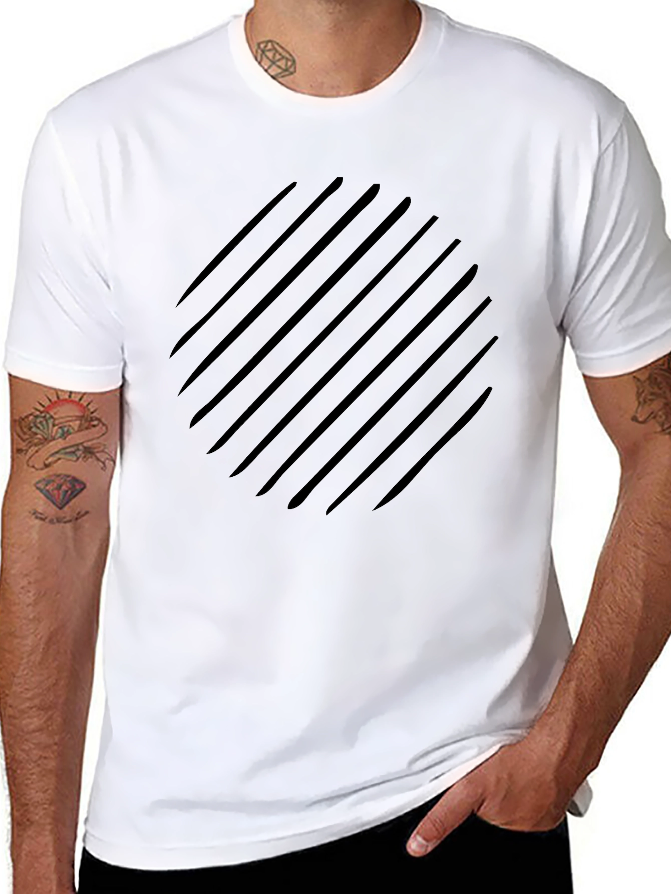 Modern Black Diagonal Stripe Graphic Tee