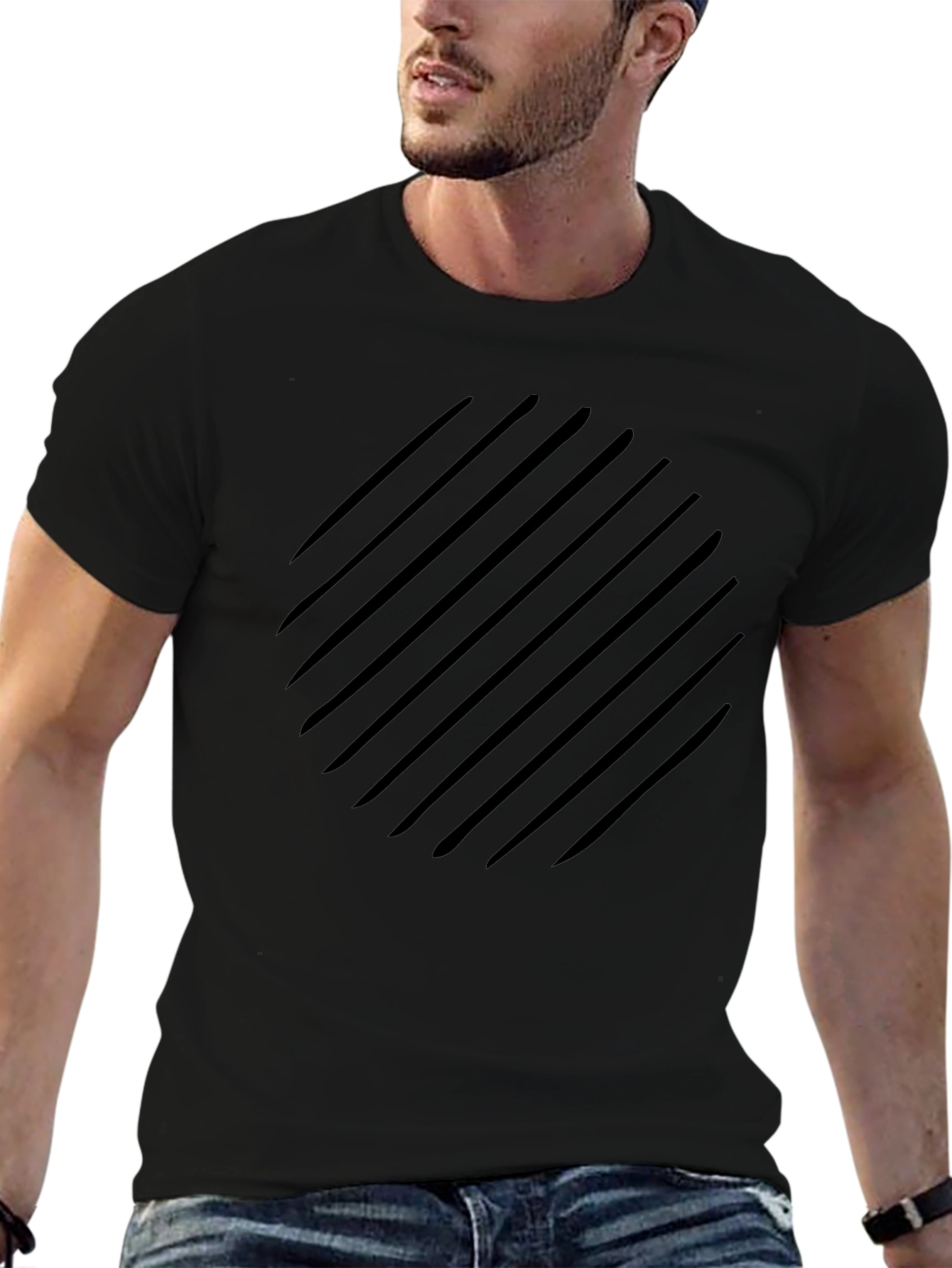 Modern Black Diagonal Stripe Graphic Tee