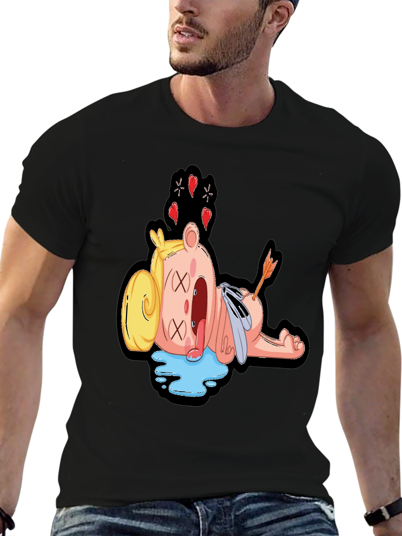 Cartoon Dead Bear T-Shirt - Mens Black Graphic Tee
