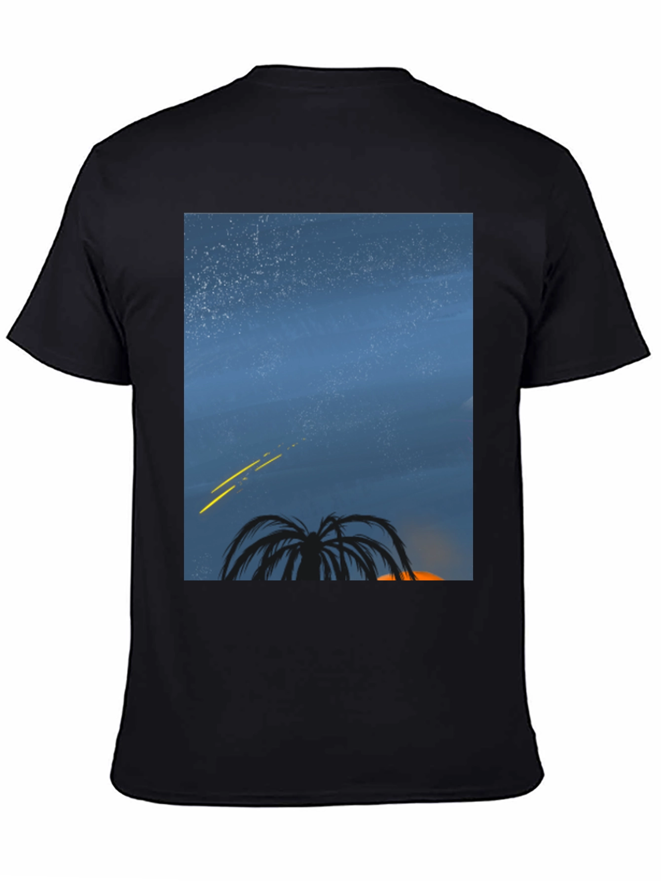 Night Sky Palm Tree Graphic Tee - Black