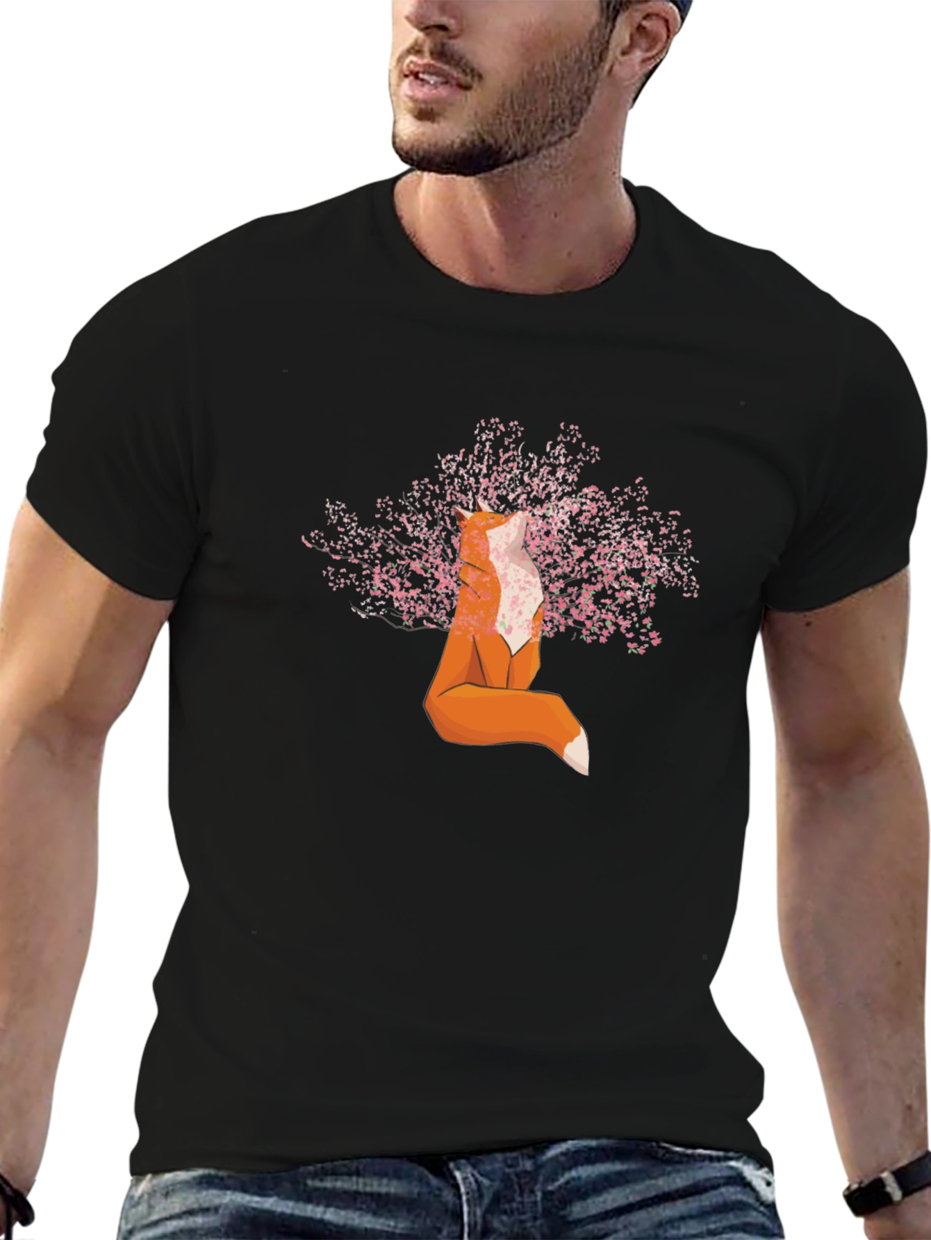 Fox and Cherry Blossom T-Shirt - Stylish Graphic Tee