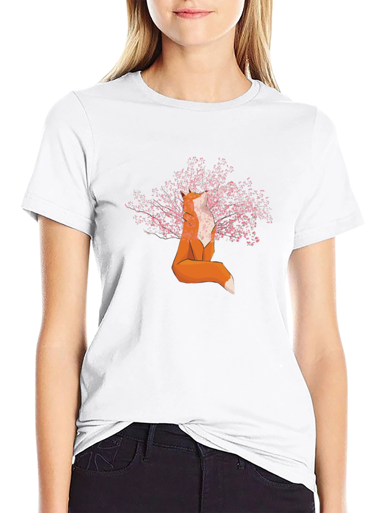 Fox and Cherry Blossom T-Shirt - Stylish Graphic Tee
