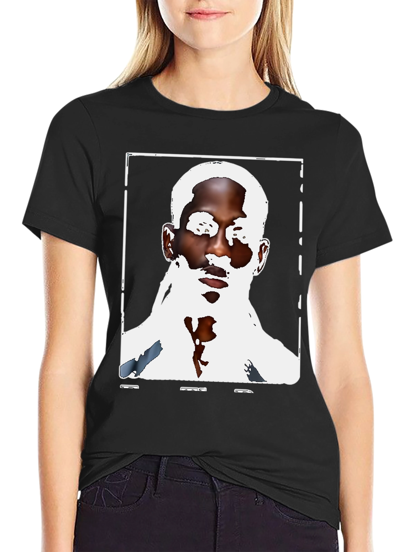Black Graphic Tee - Mans Face Print
