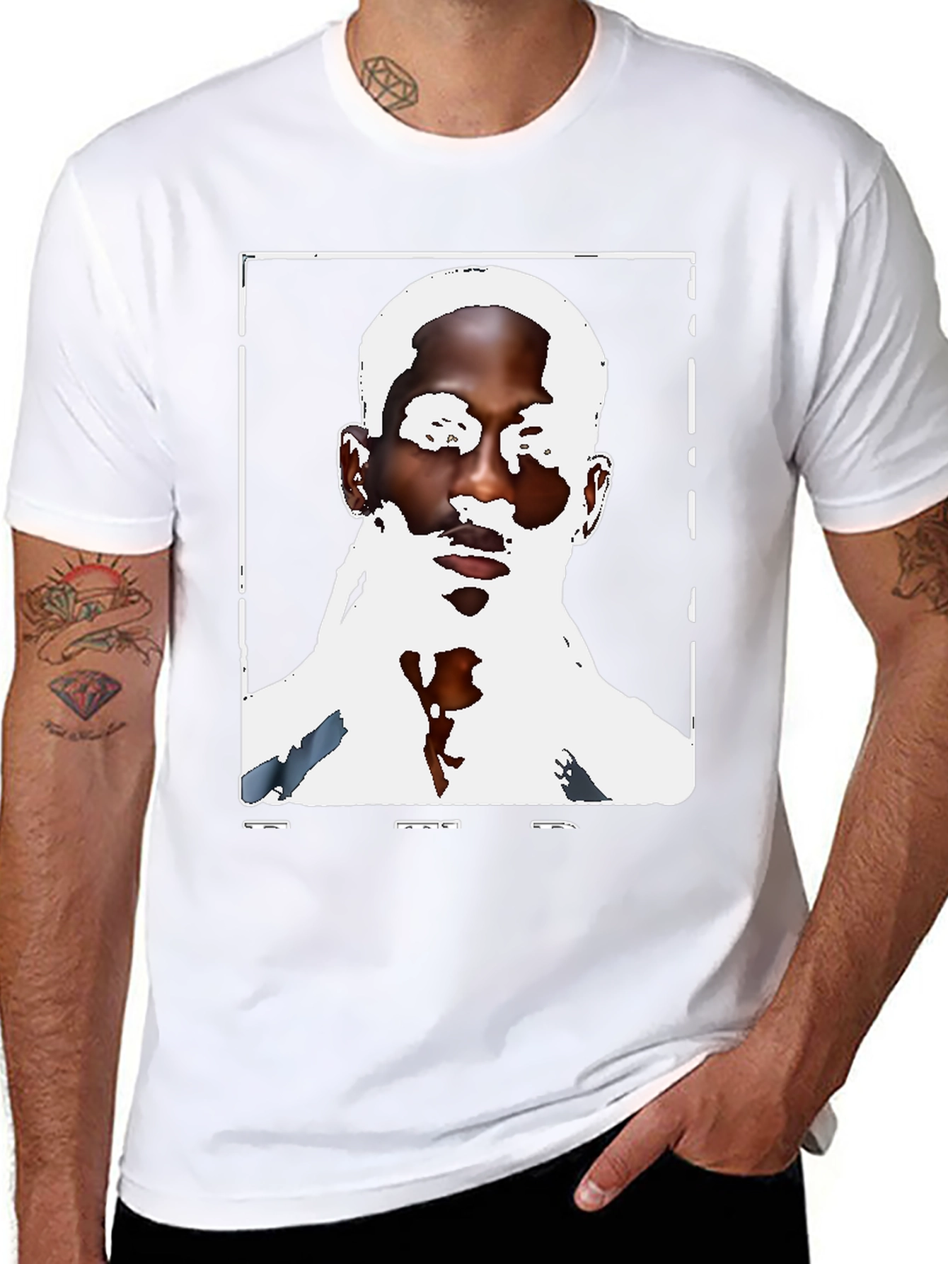 Black Graphic Tee - Mans Face Print
