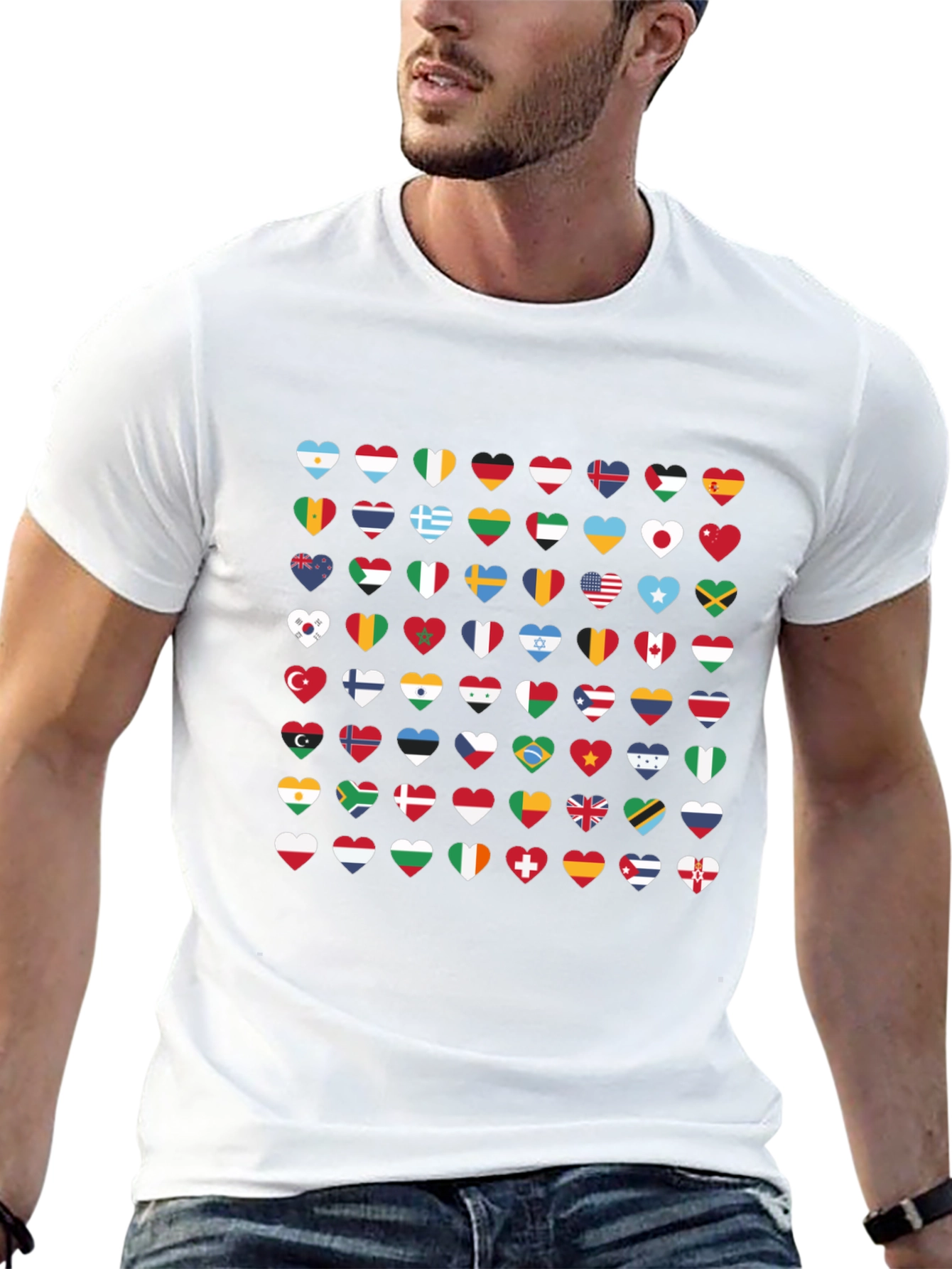 World Flags Heart Graphic Tee - Black