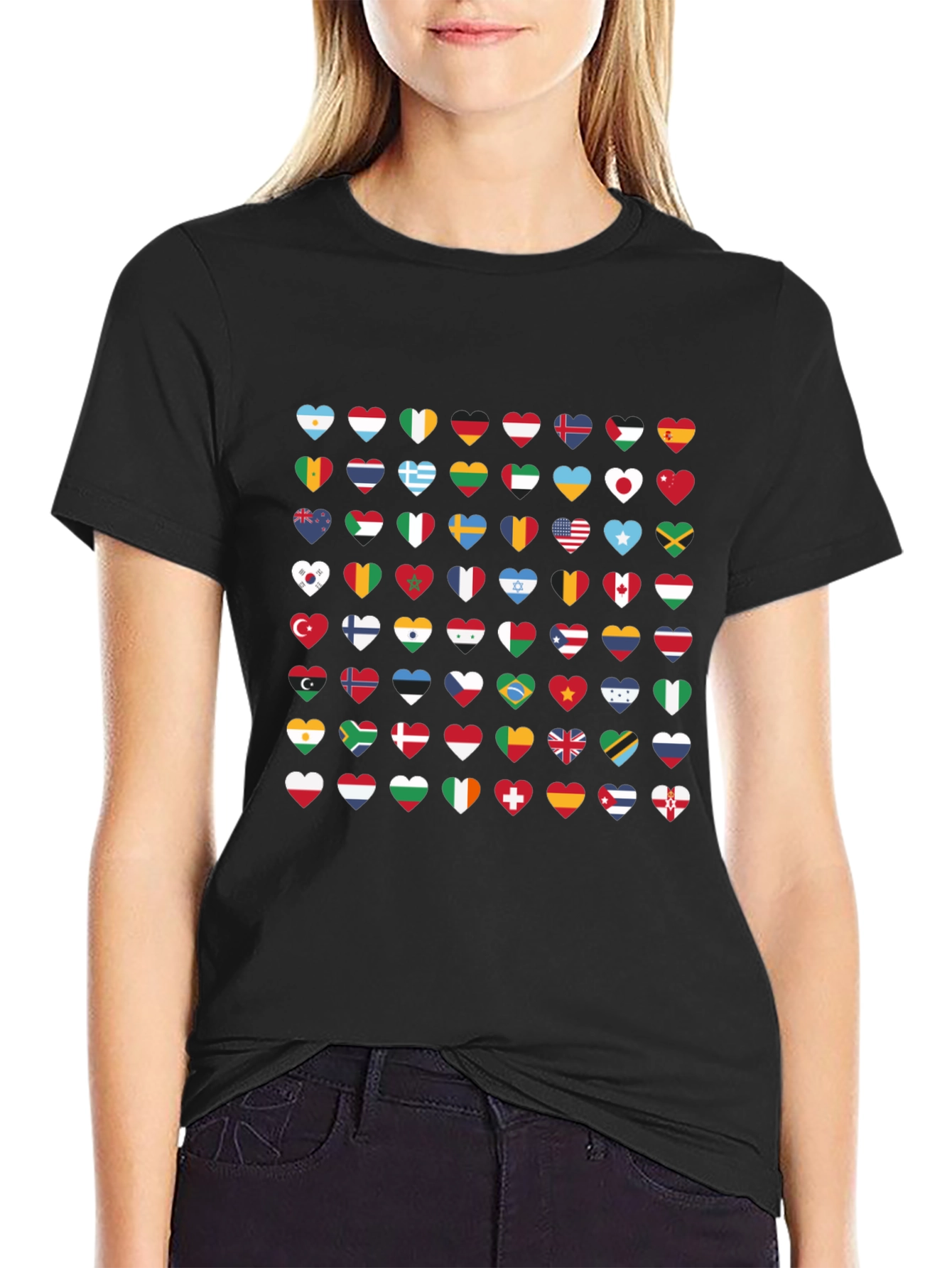 World Flags Heart Graphic Tee - Black