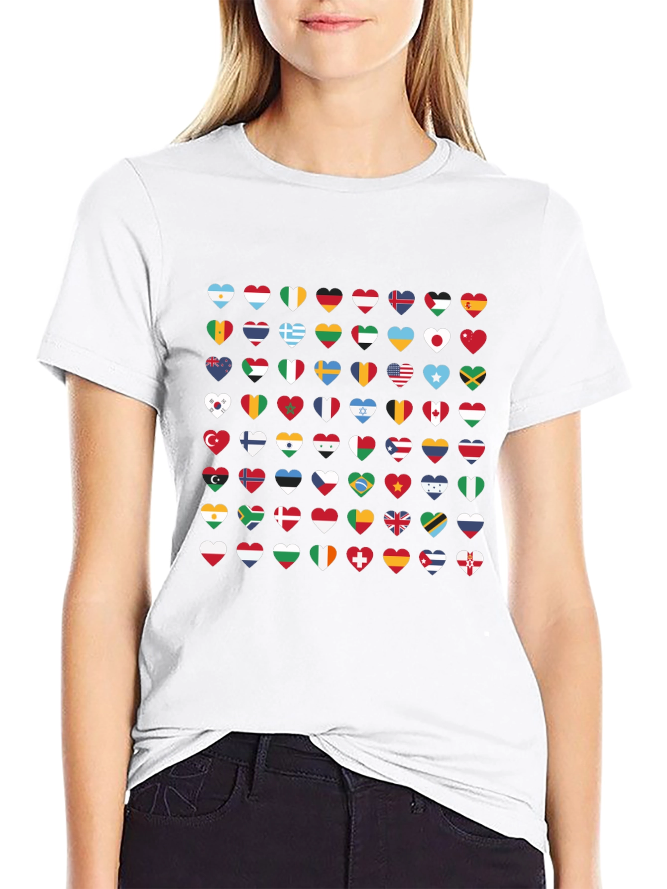 World Flags Heart Graphic Tee - Black