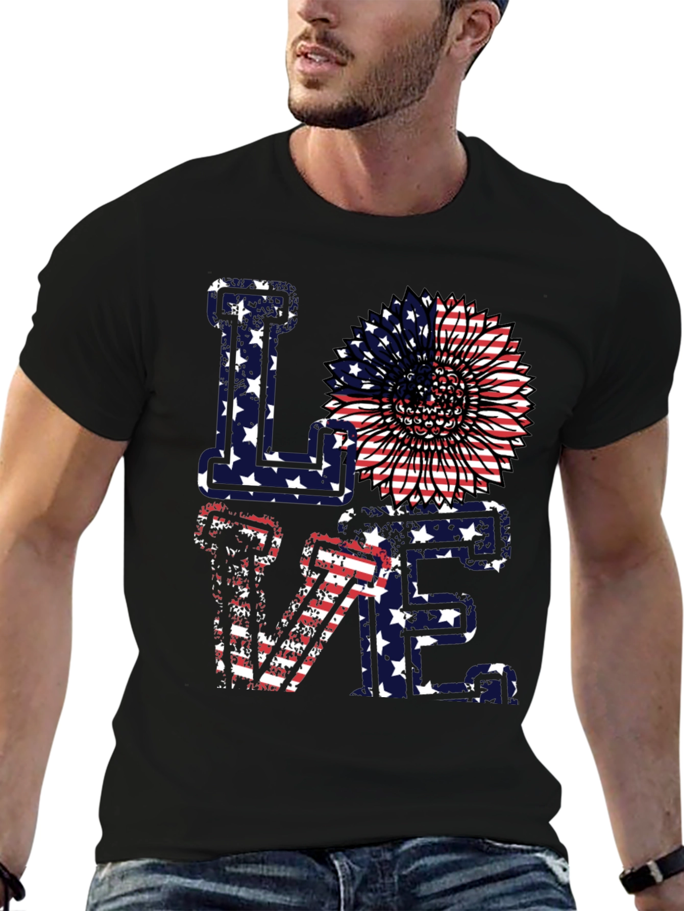 Patriotic Love T-Shirt - American Flag Sunflower Design