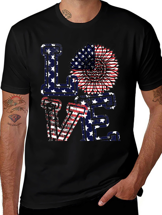 Patriotic Love T-Shirt - American Flag Sunflower Design