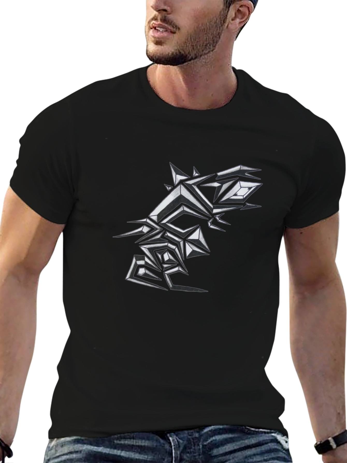 Edgy Geometric Graphic Print Mens Black T-Shirt