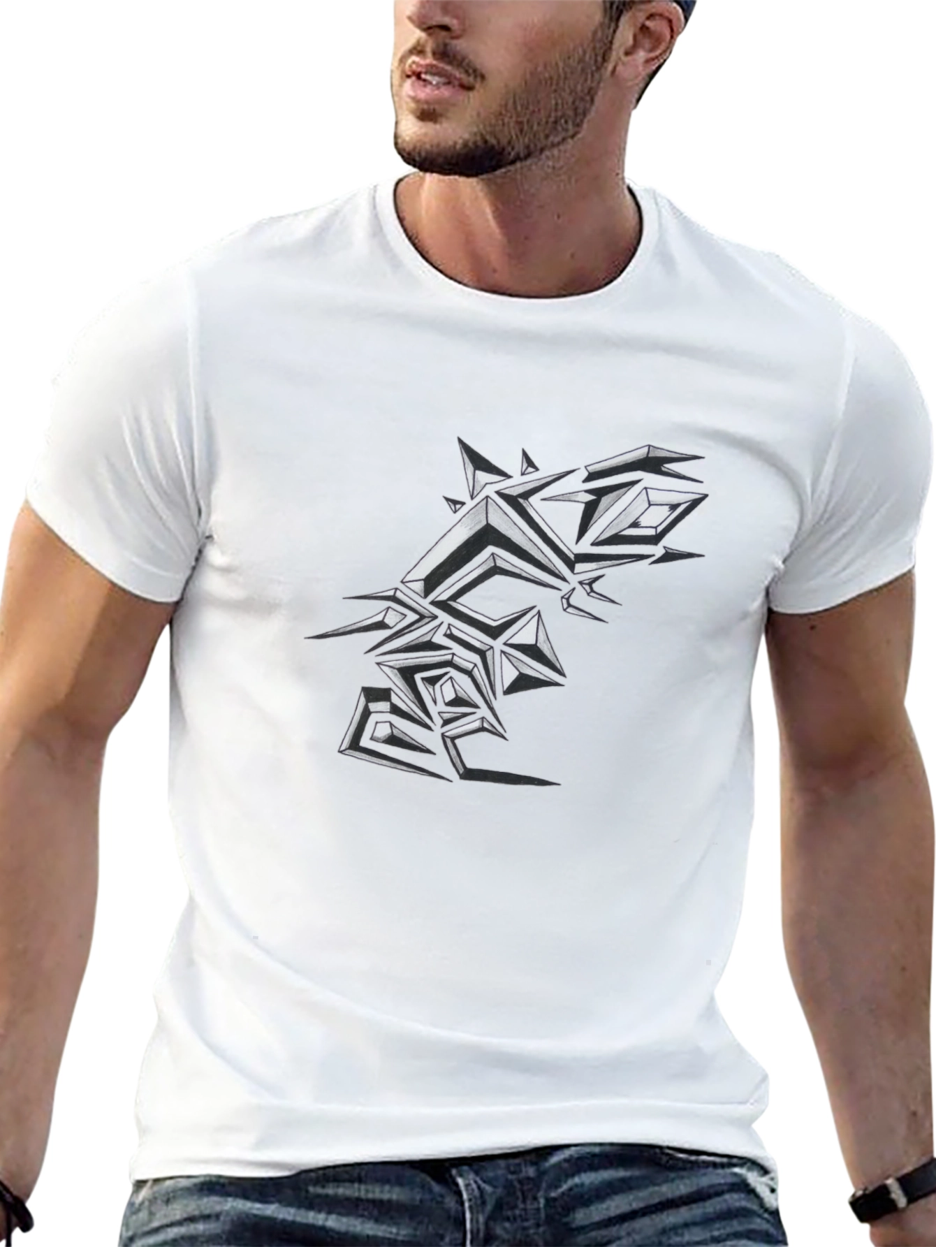 Edgy Geometric Graphic Print Mens Black T-Shirt