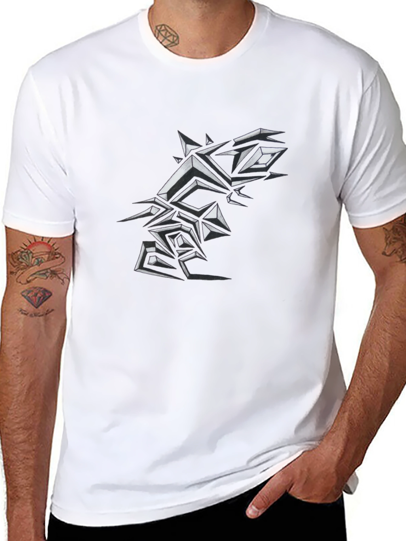 Edgy Geometric Graphic Print Mens Black T-Shirt