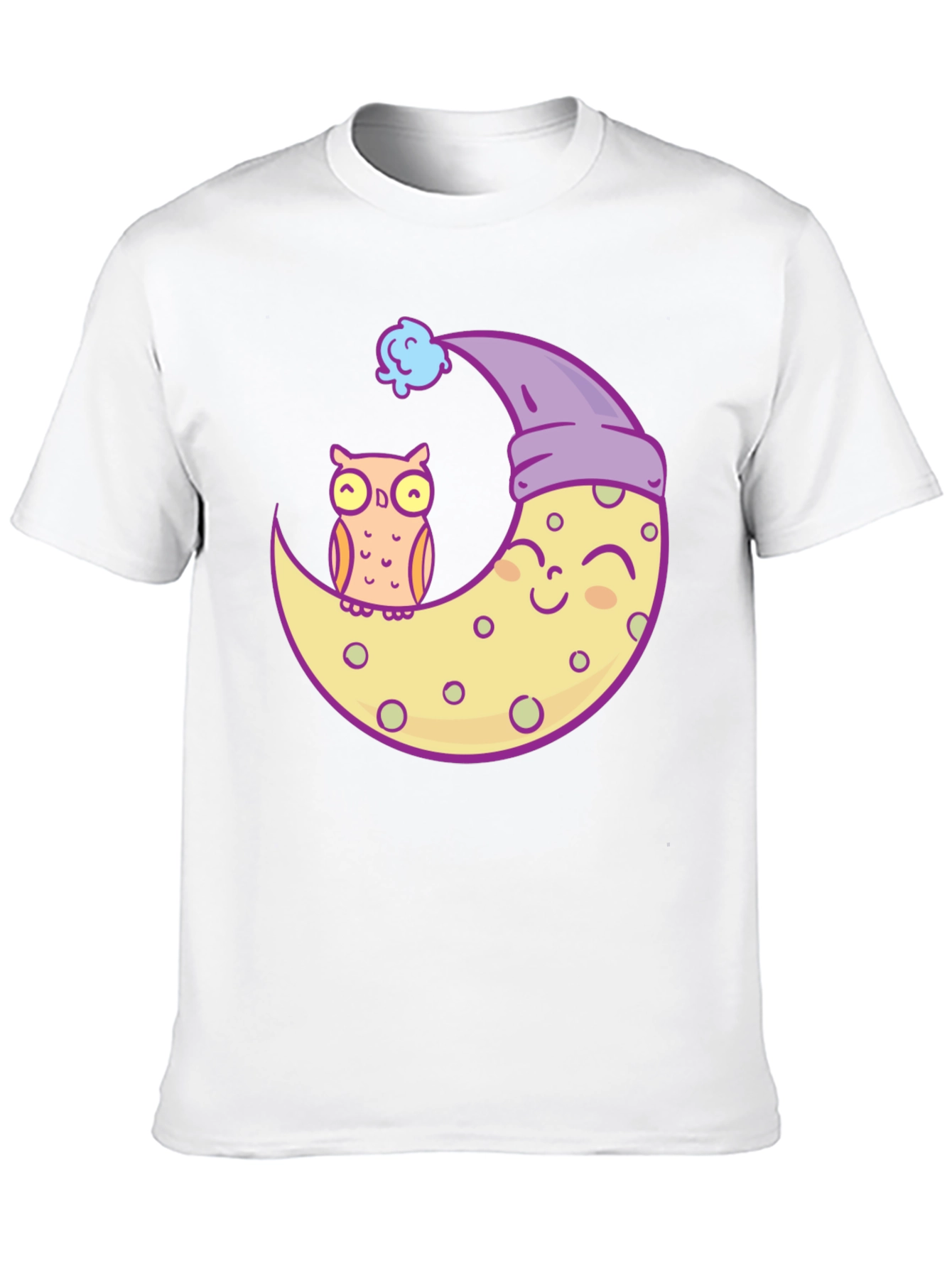 Owl and Moon Graphic Tee - Black Cotton T-Shirt