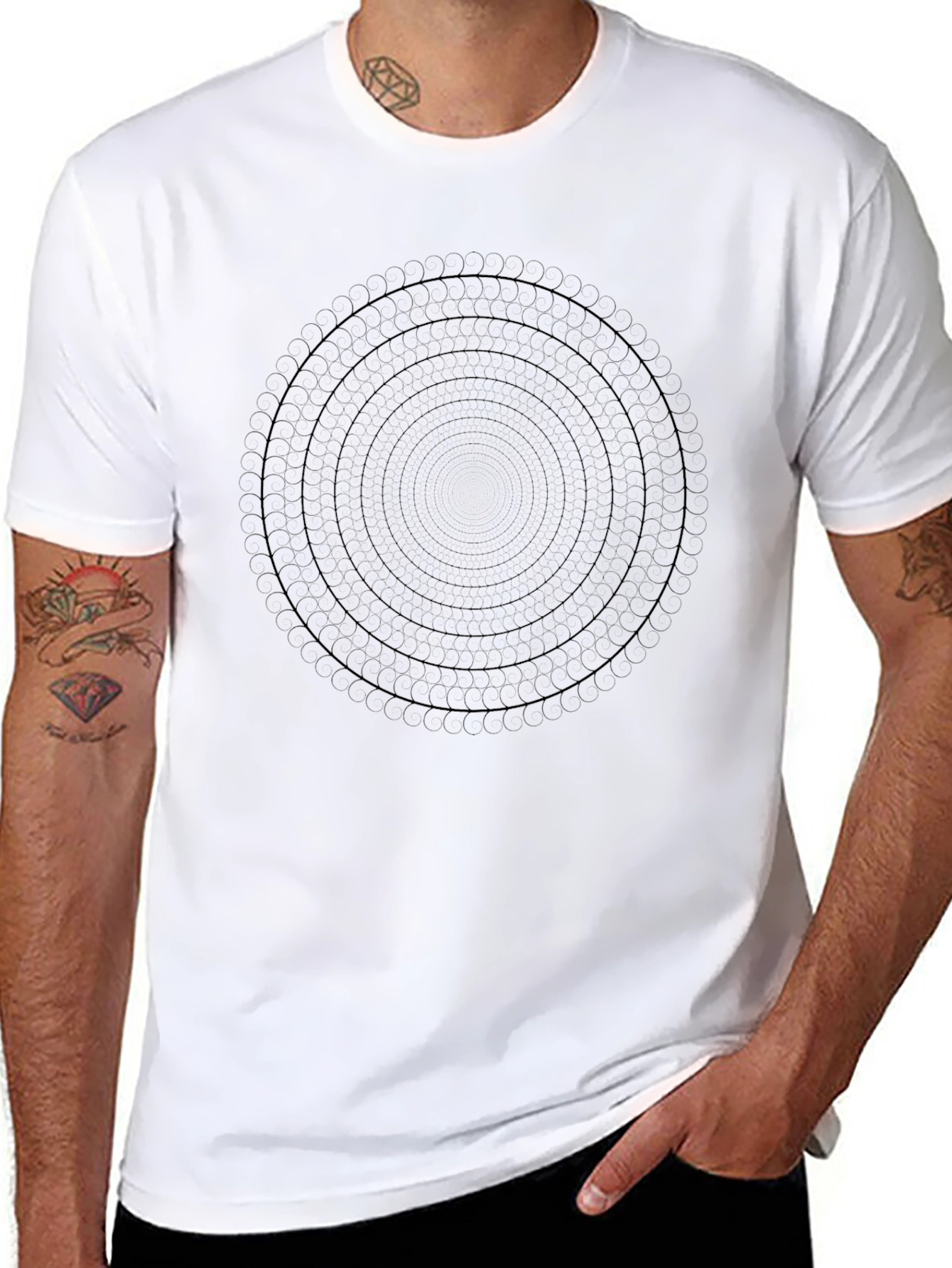 Geometric Circle Design Black T-Shirt