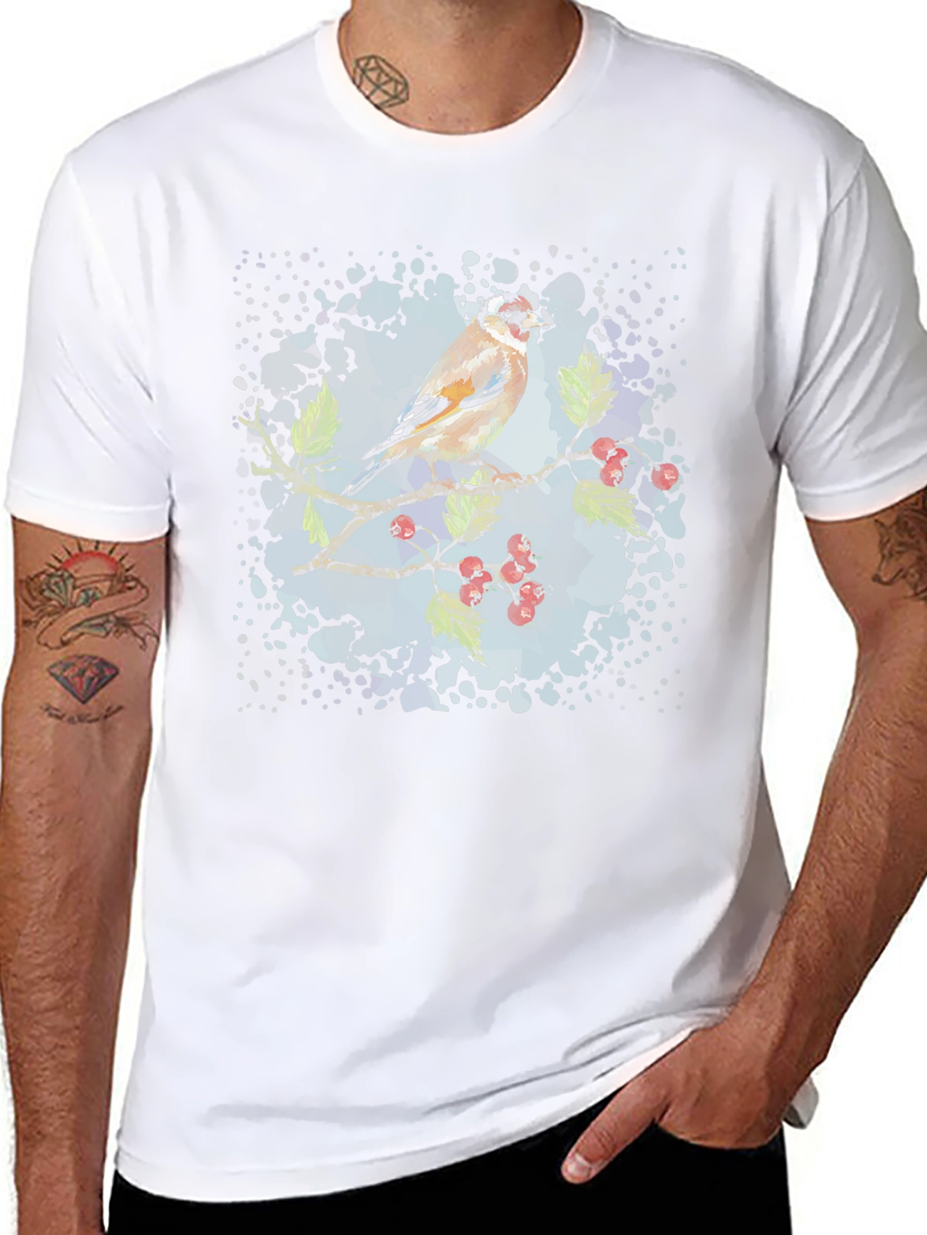Goldfinch Bird Graphic Black T-Shirt