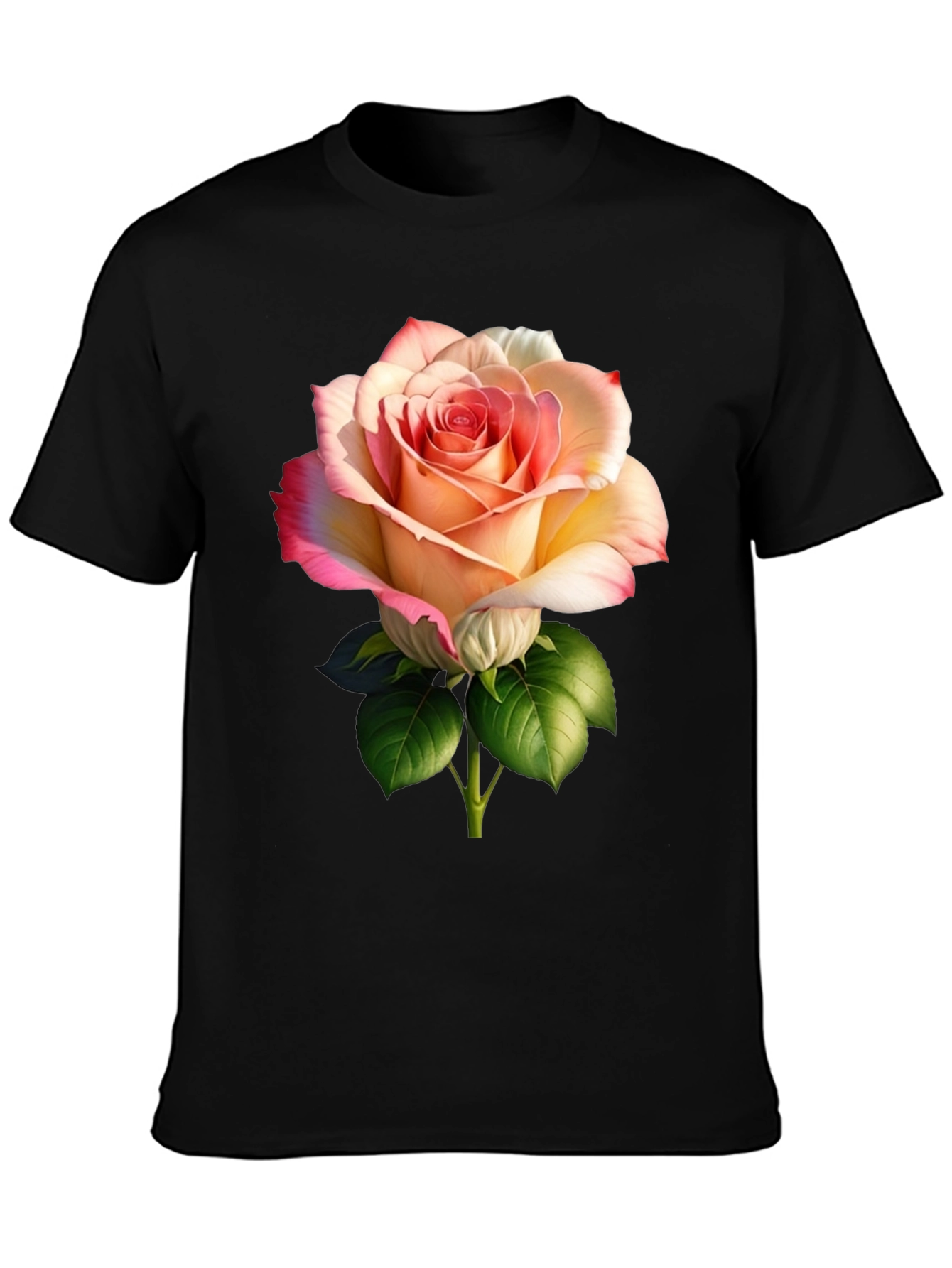 Elegant Rose Graphic Black T-Shirt