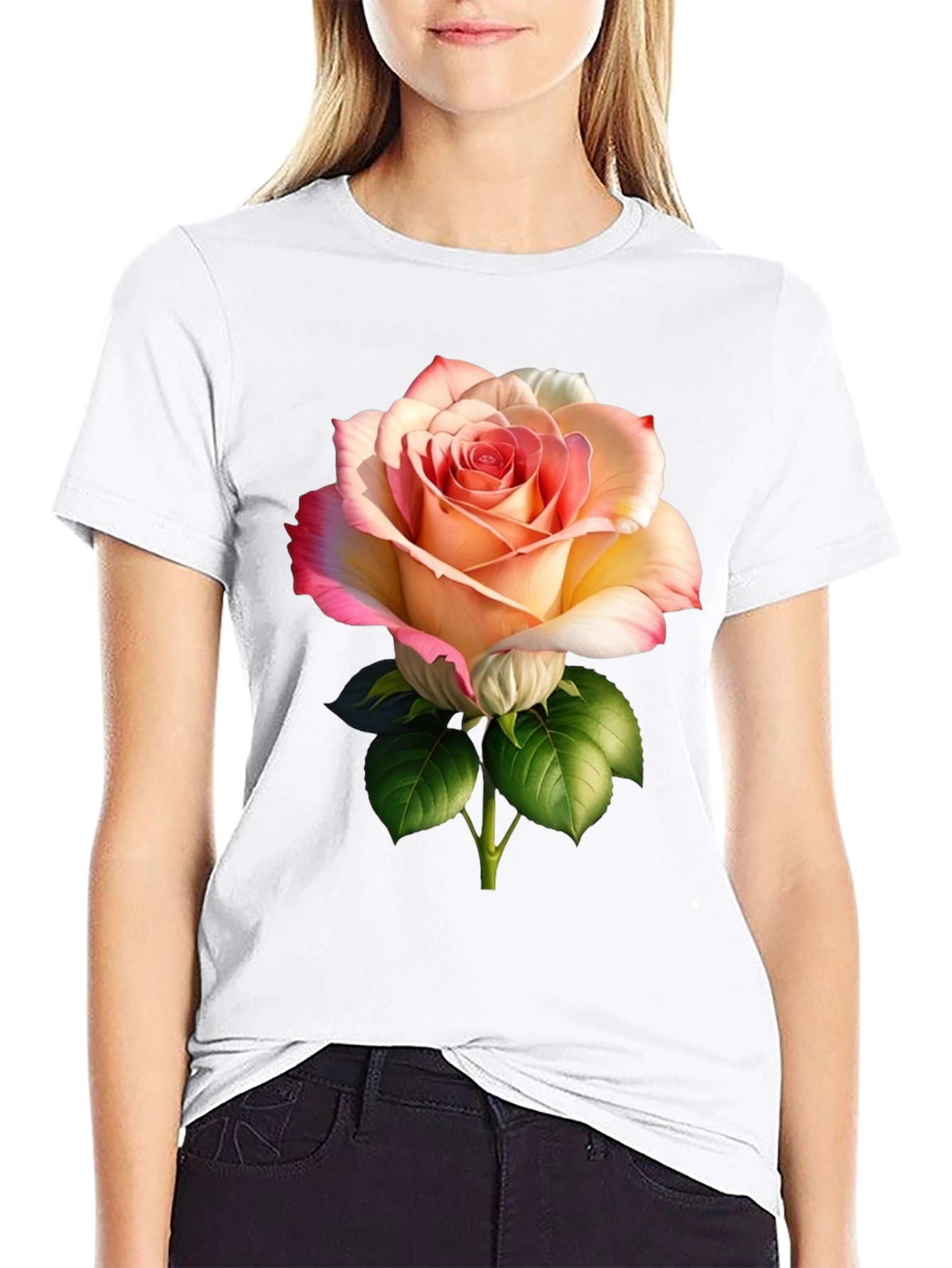 Elegant Rose Graphic Black T-Shirt