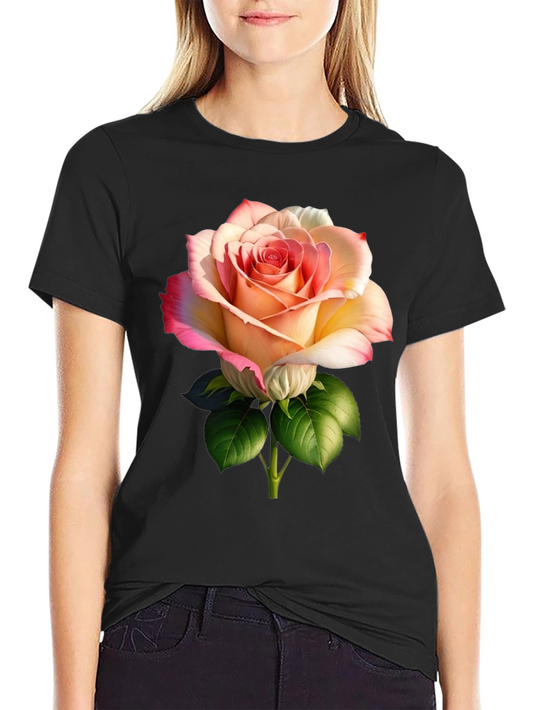 Elegant Rose Graphic Black T-Shirt
