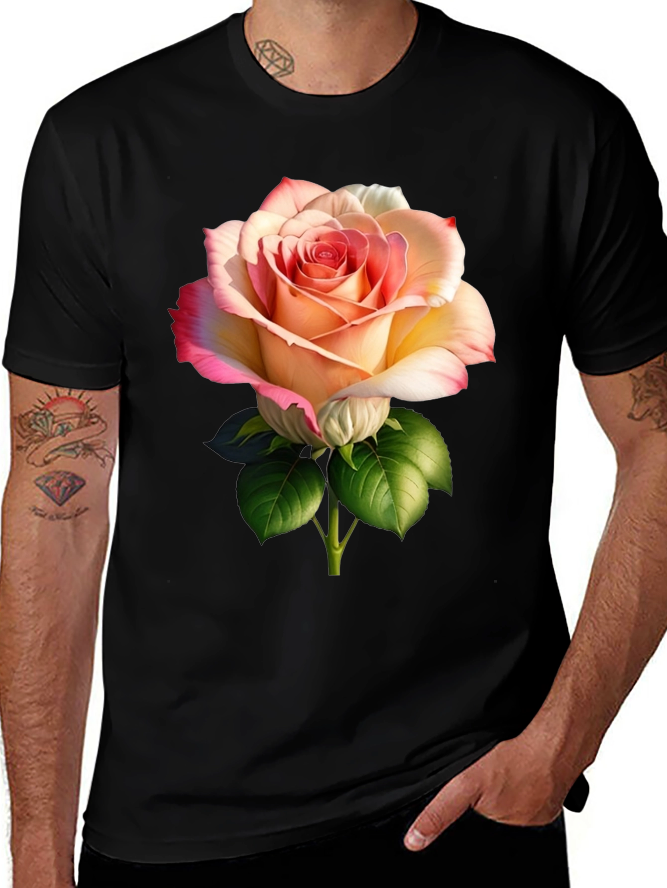 Elegant Rose Graphic Black T-Shirt