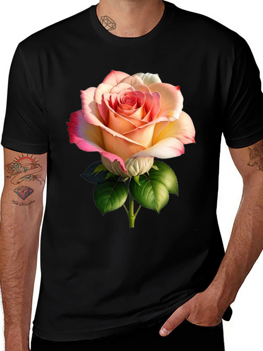 Elegant Rose Graphic Black T-Shirt