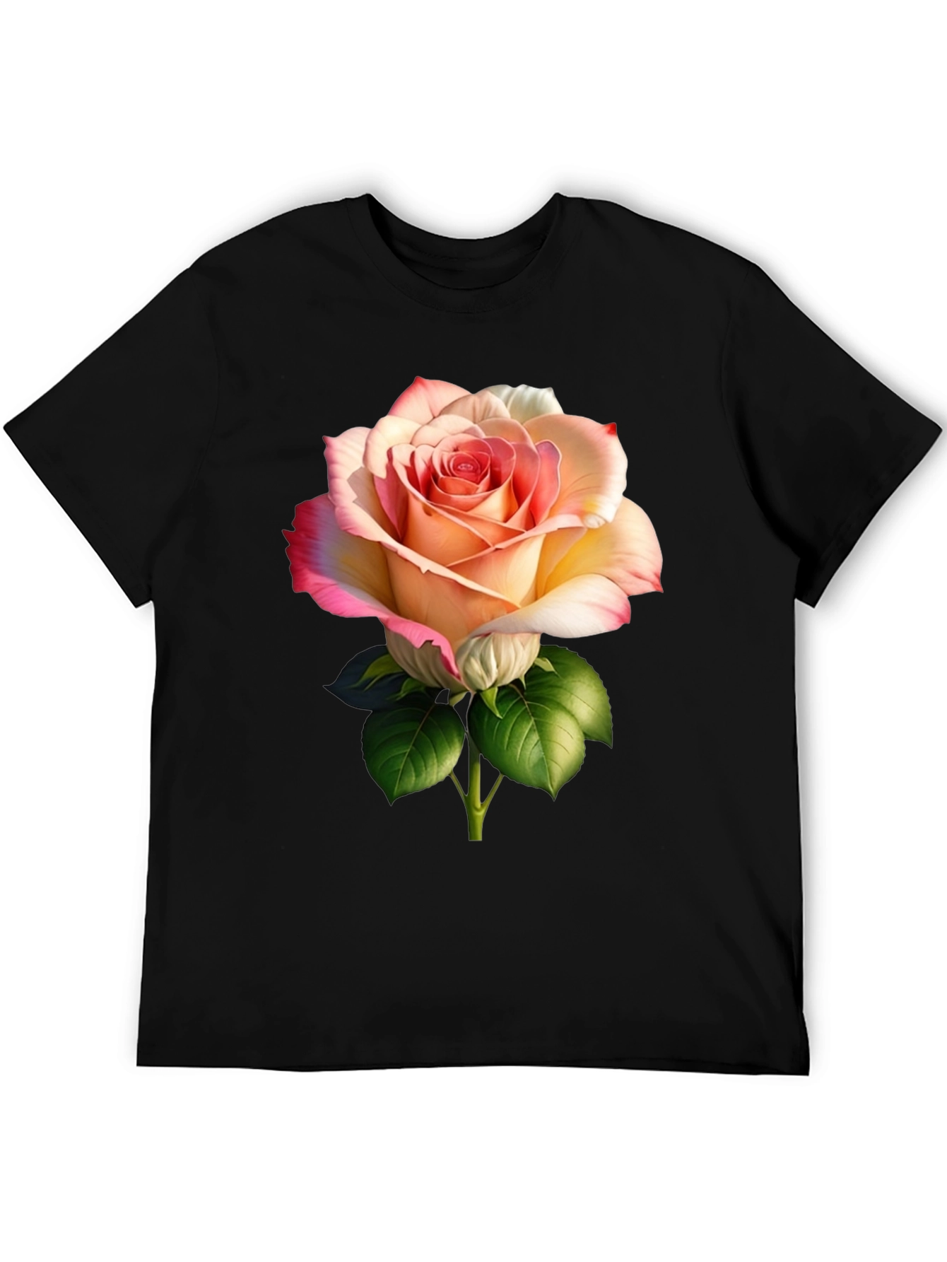 Elegant Rose Graphic Black T-Shirt