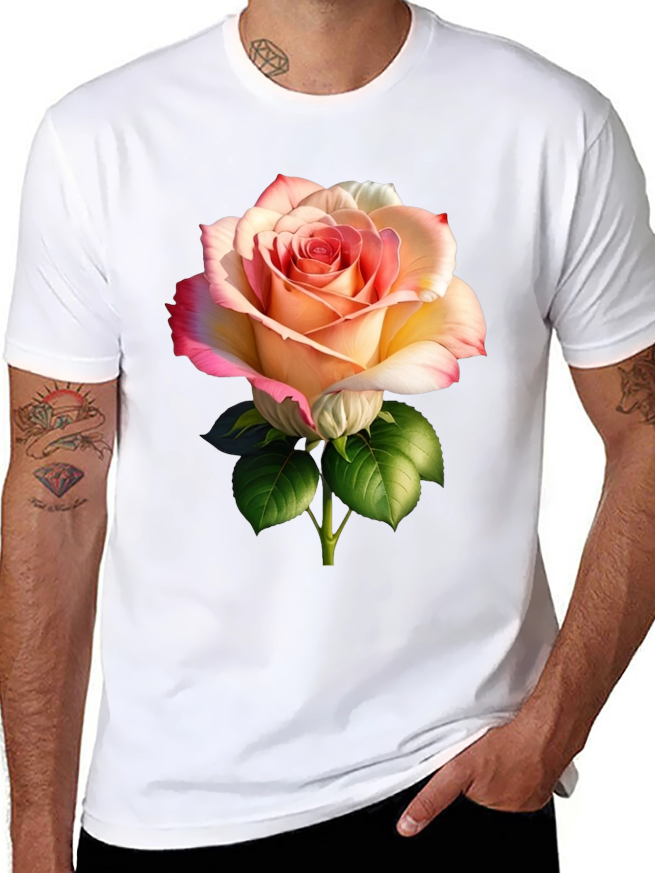 Elegant Rose Graphic Black T-Shirt