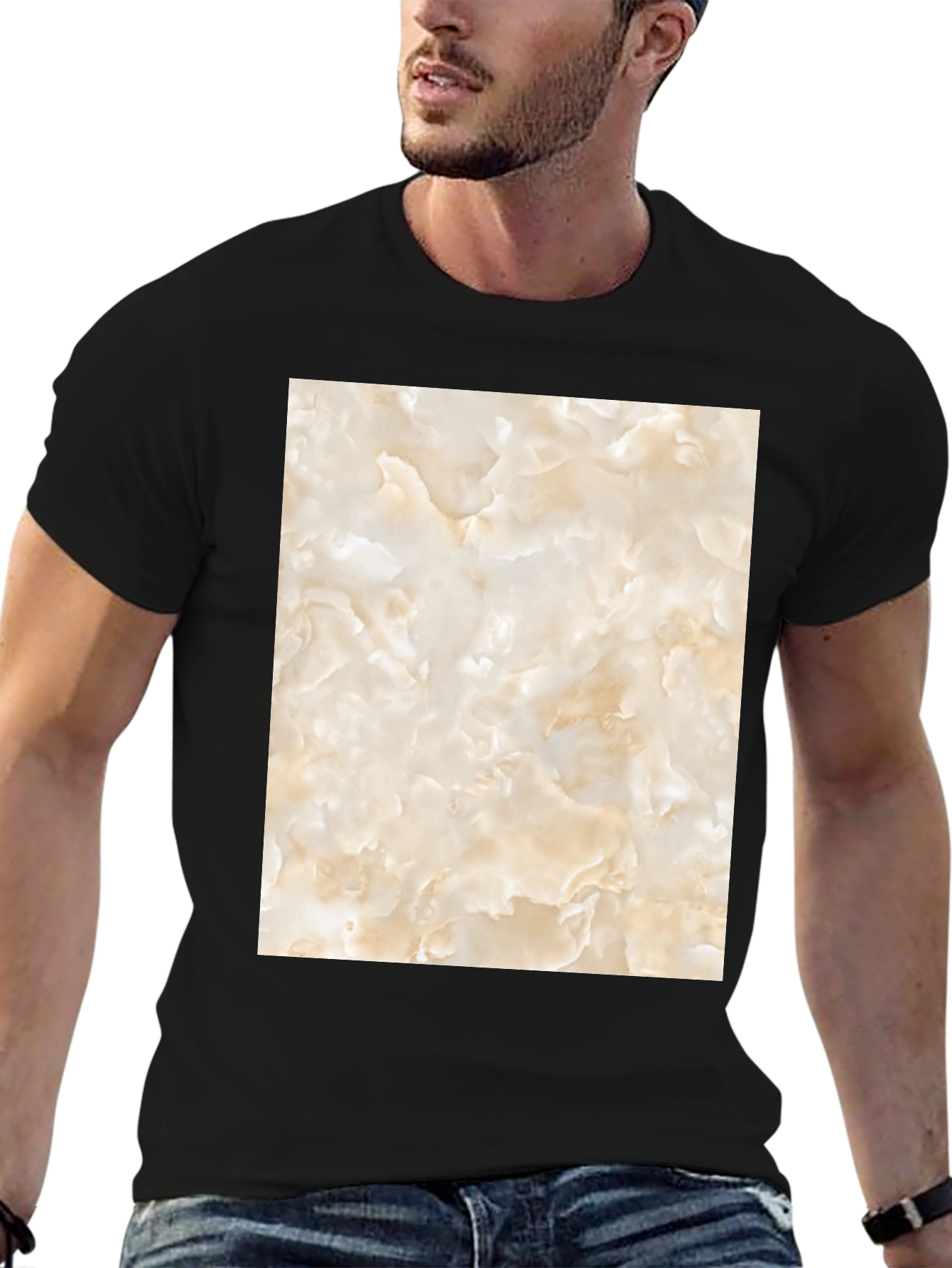 Unique Marble Graphic T-Shirt - Black Casual Tee