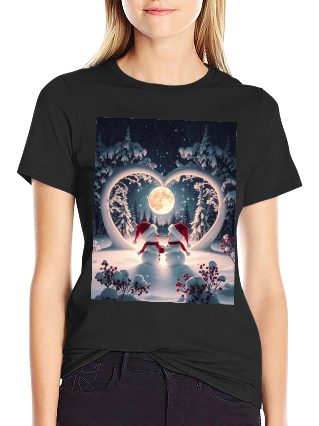 Heartwarming Snowman Couple Graphic Tee