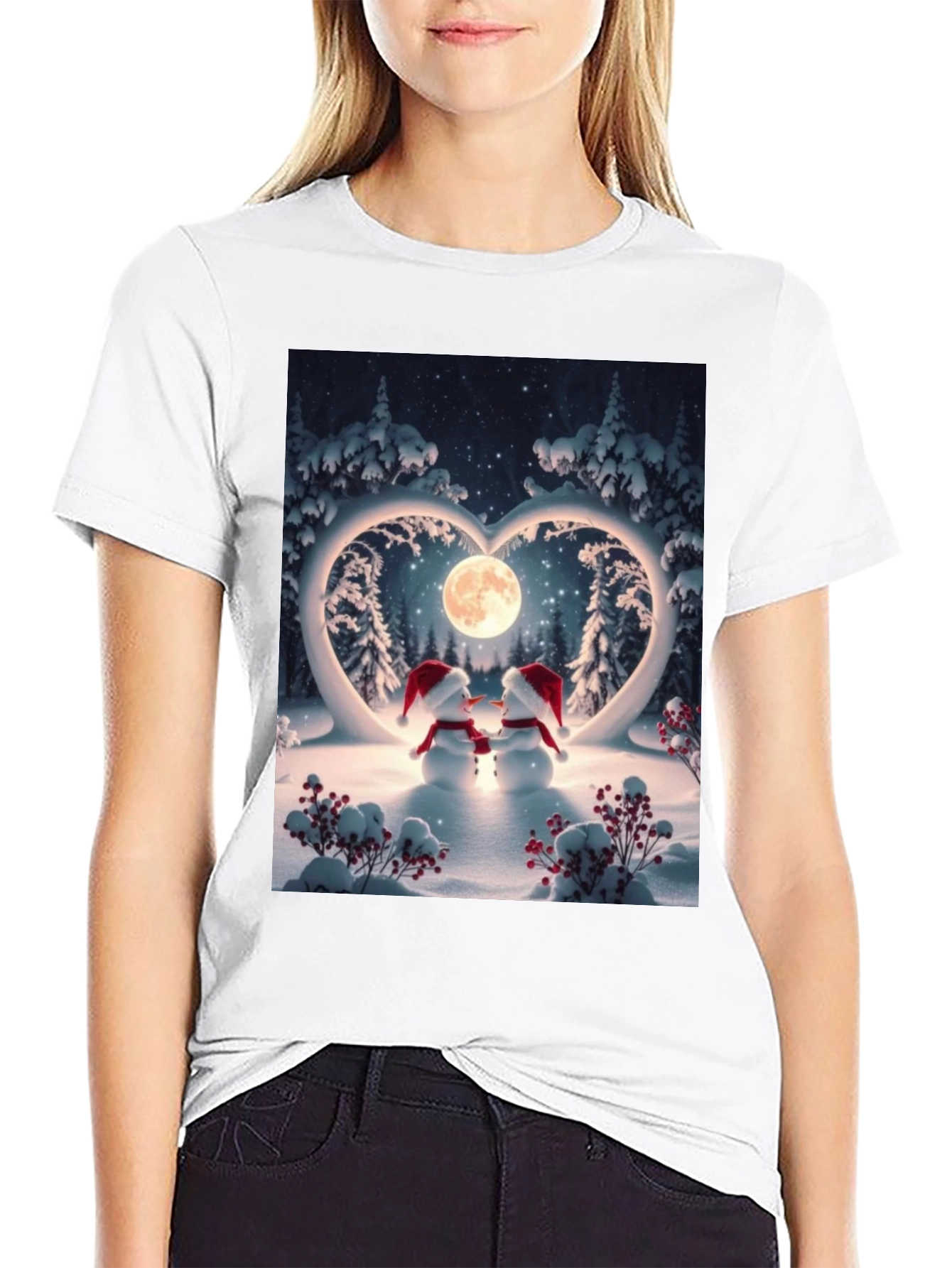 Heartwarming Snowman Couple Graphic Tee