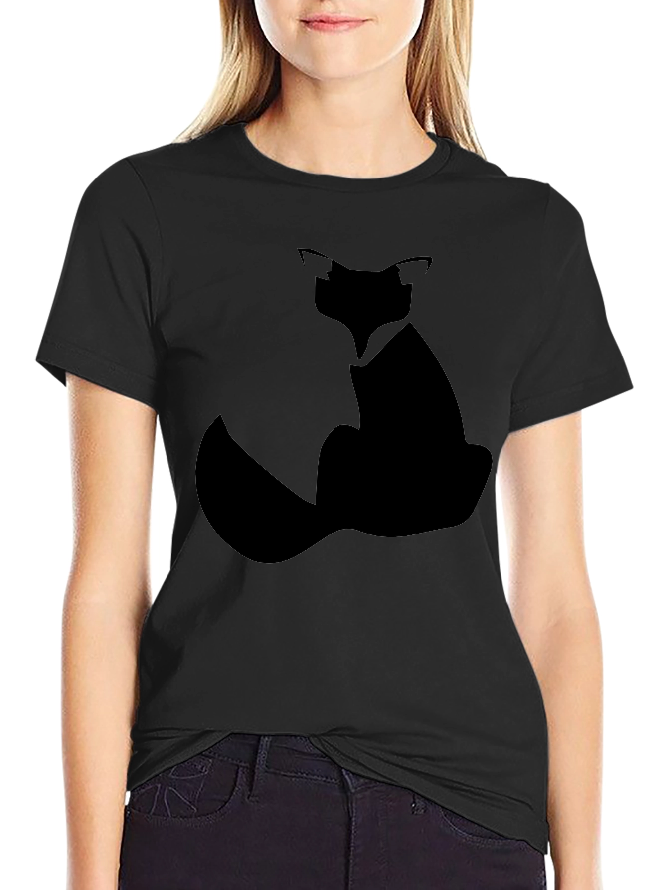 Minimalist Fox Silhouette Black Graphic T-Shirt