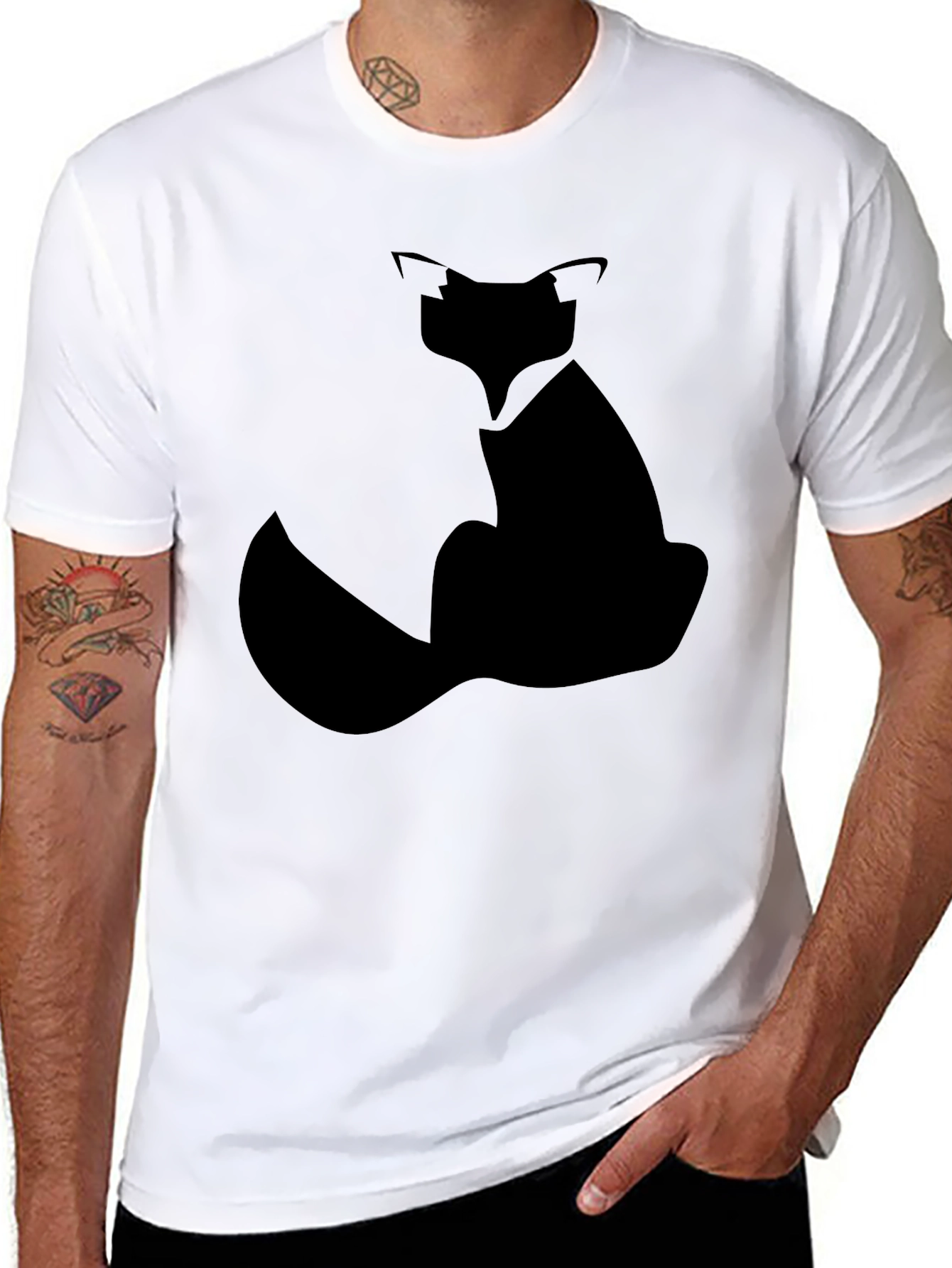 Minimalist Fox Silhouette Black Graphic T-Shirt