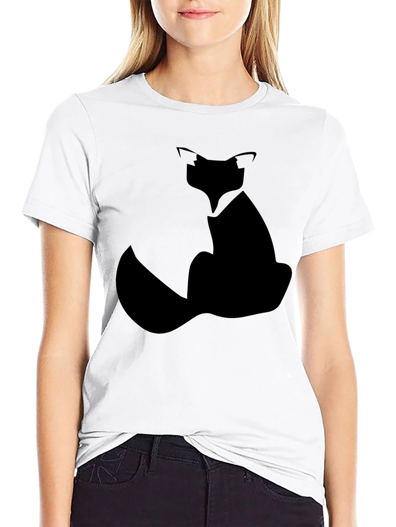 Minimalist Fox Silhouette Black Graphic T-Shirt