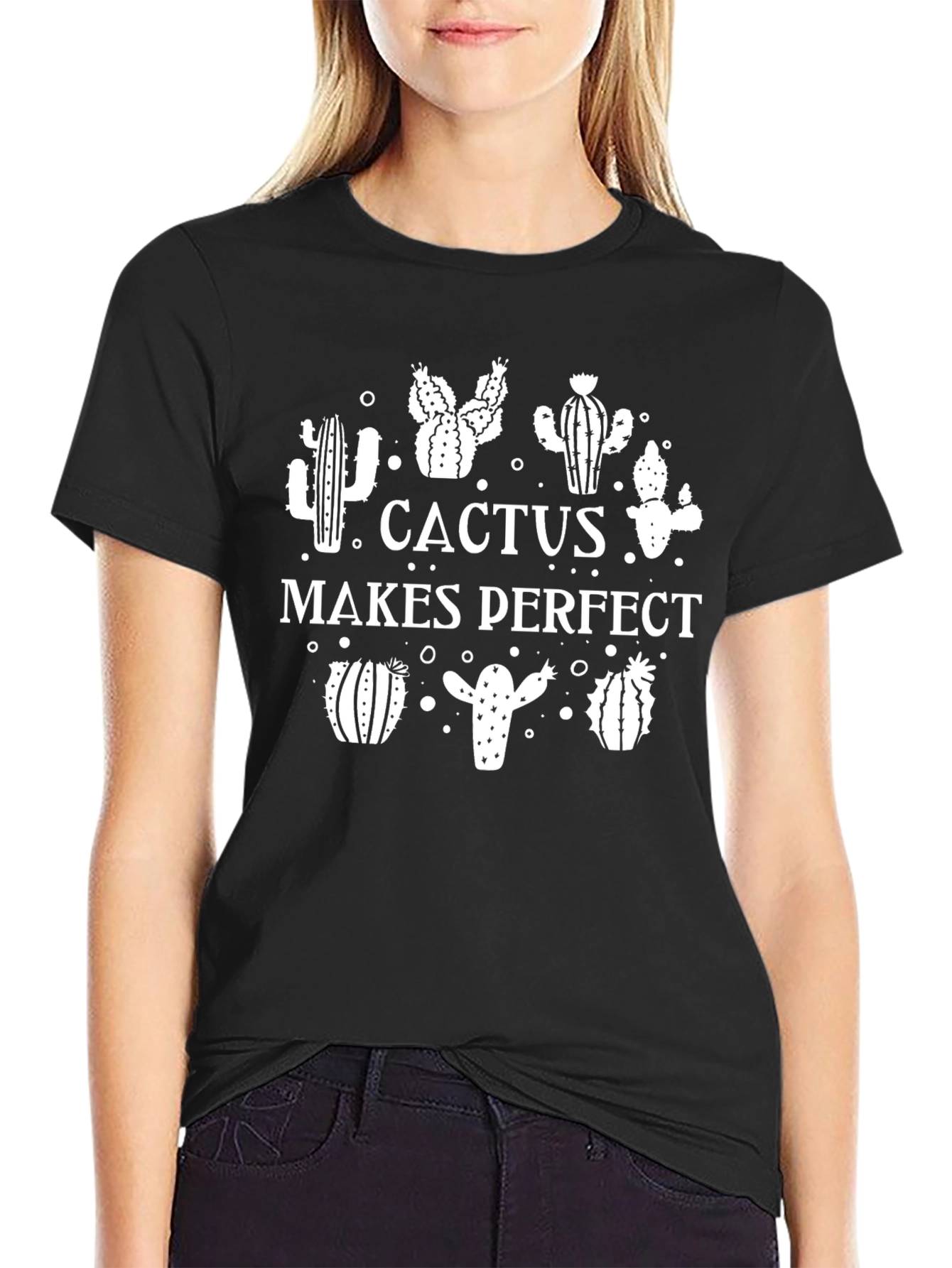 Cactus Makes Perfect Graphic T-Shirt - Black
