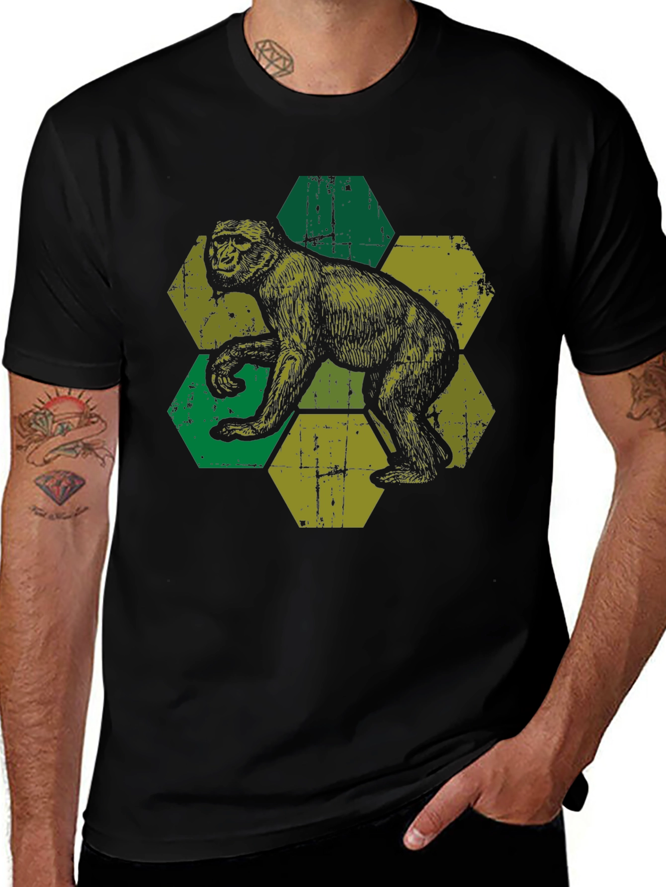 Retro Monkey Hexagon Graphic Tee