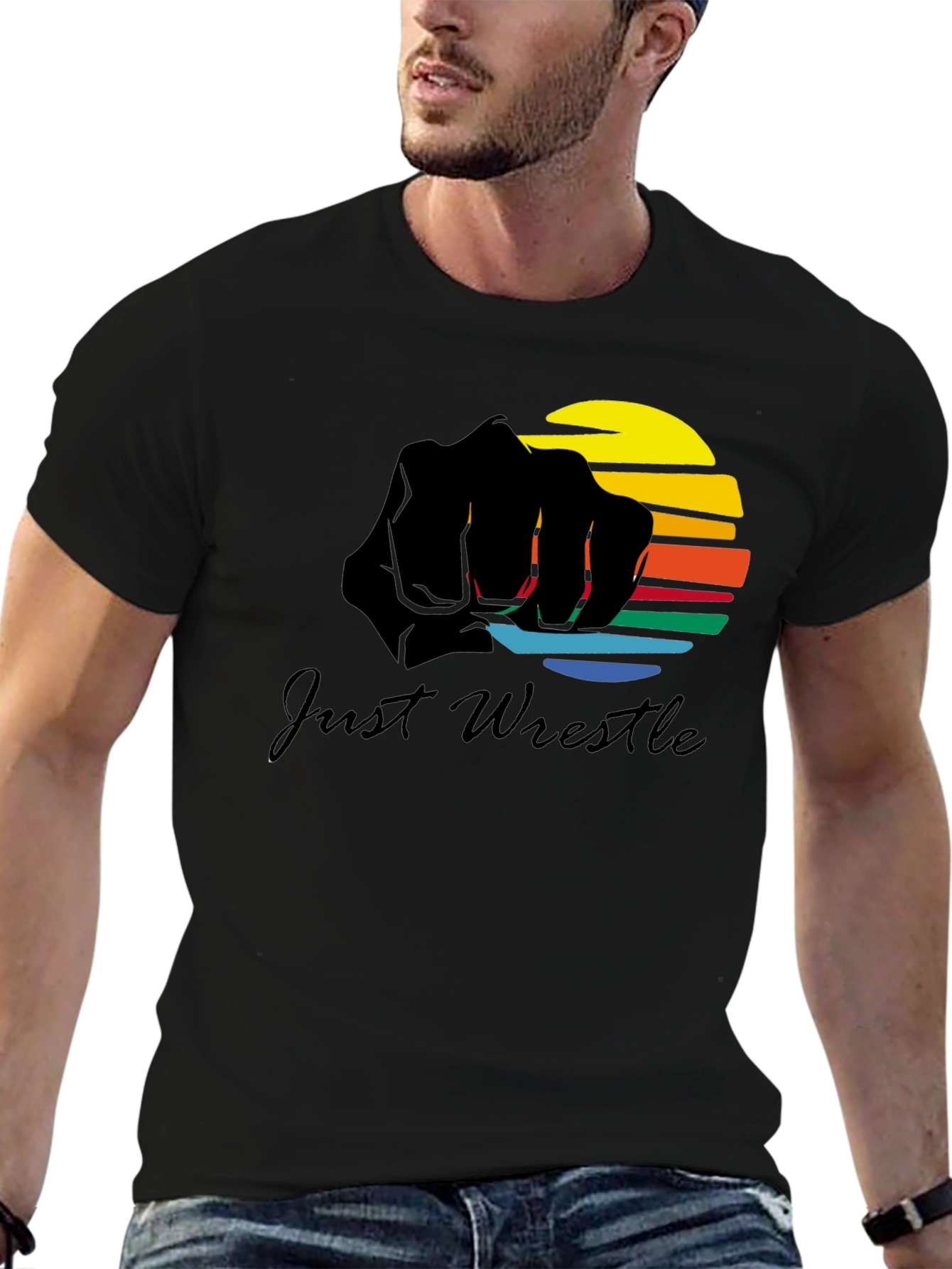 Just Wrestle Black Graphic Tee