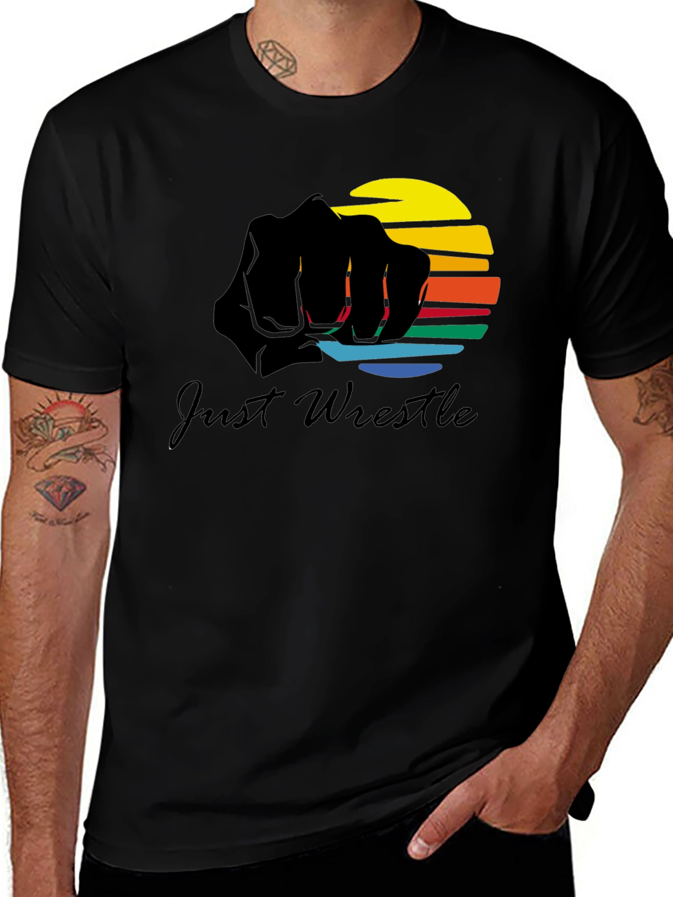 Just Wrestle Black Graphic Tee
