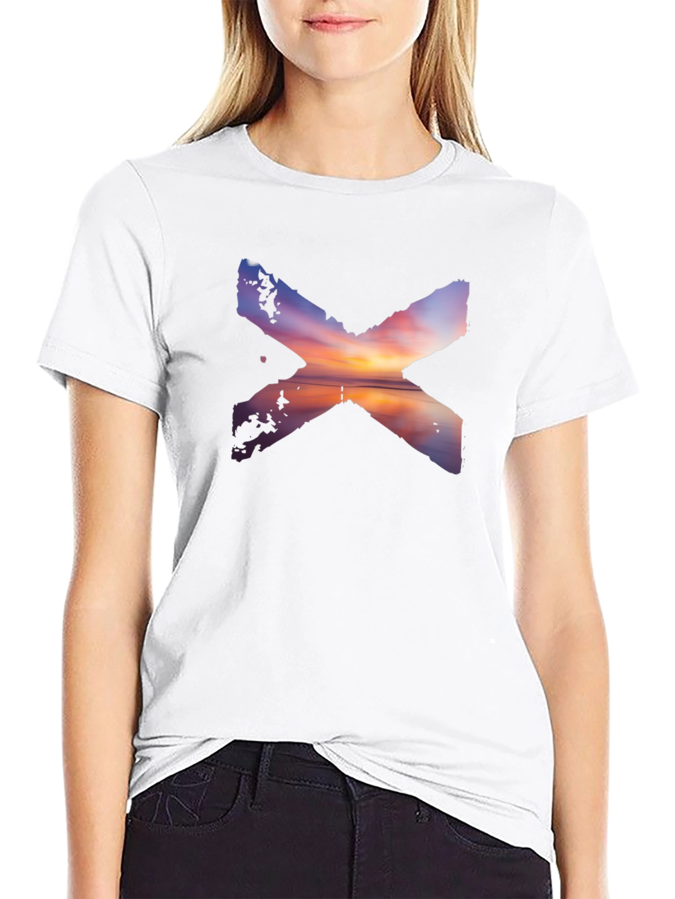 Sunset X Graphic Print Crew Neck T-Shirt