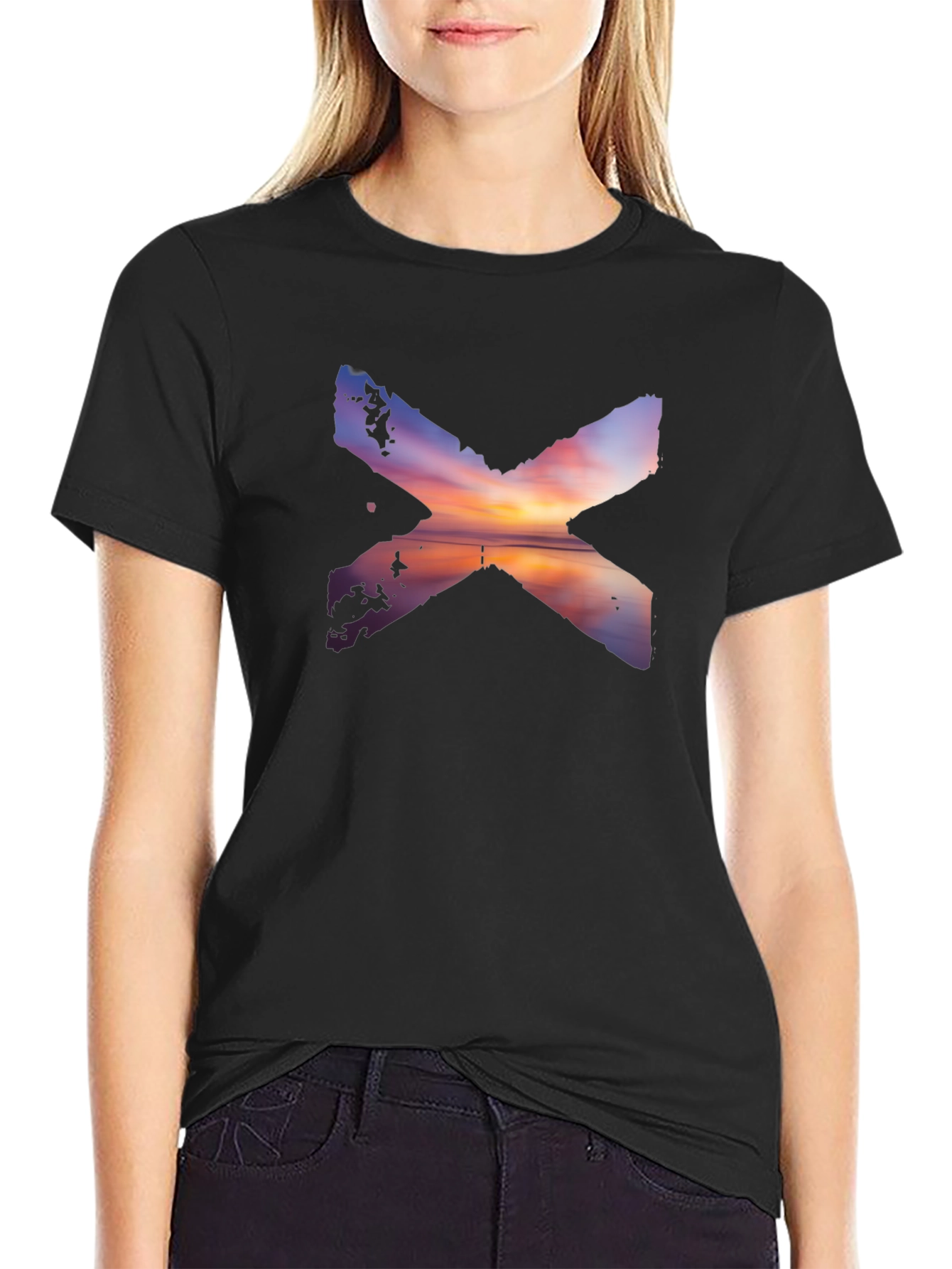 Sunset X Graphic Print Crew Neck T-Shirt