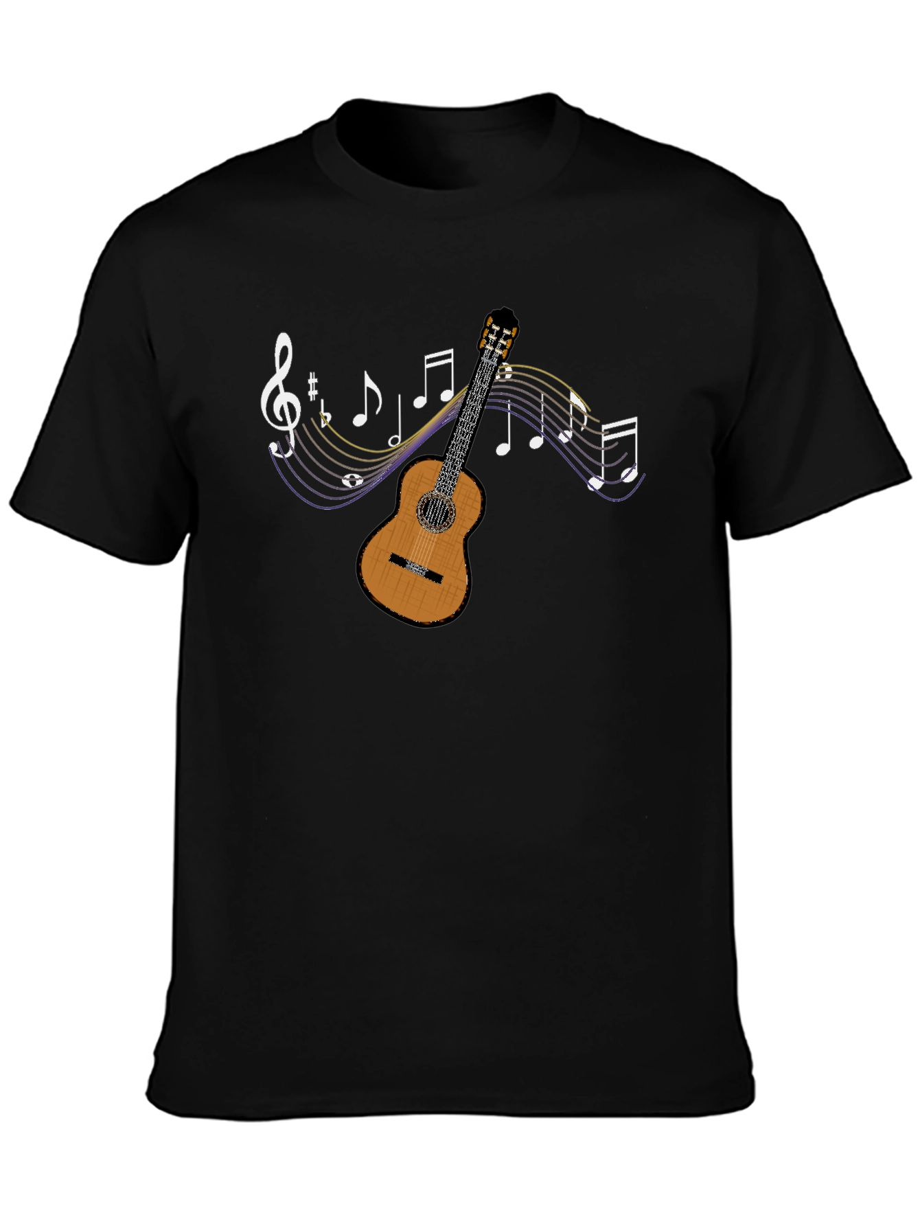 Guitar and Music Note Graphic Tee - Black