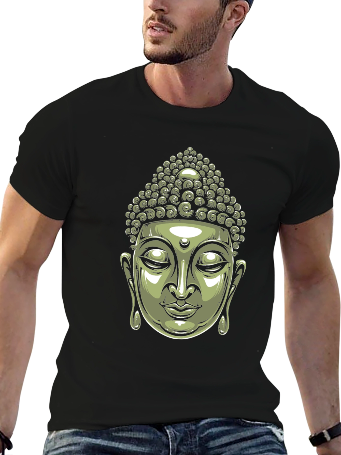 Buddha Head Graphic Black T-Shirt
