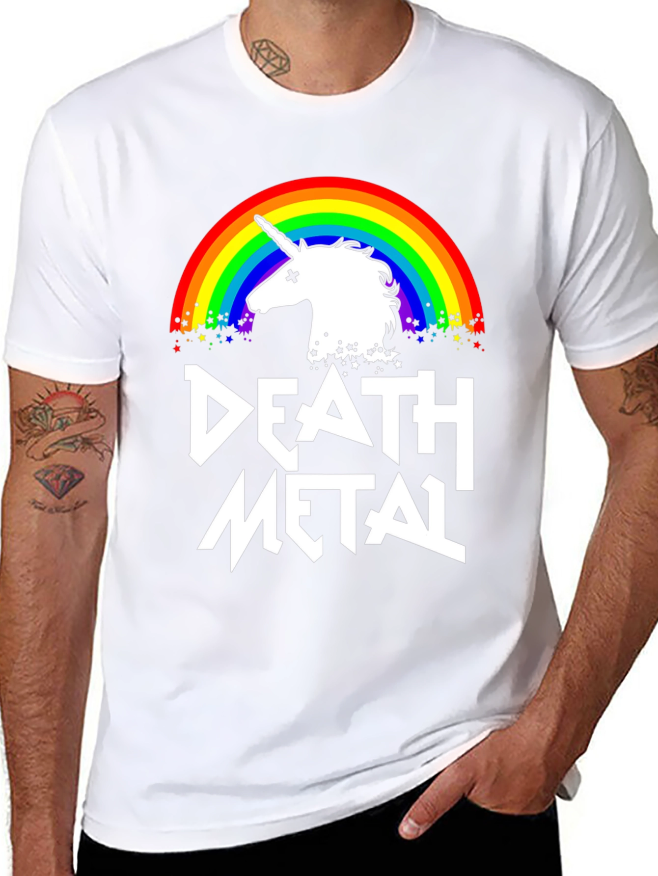 Death Metal Rainbow Unicorn Graphic Tee