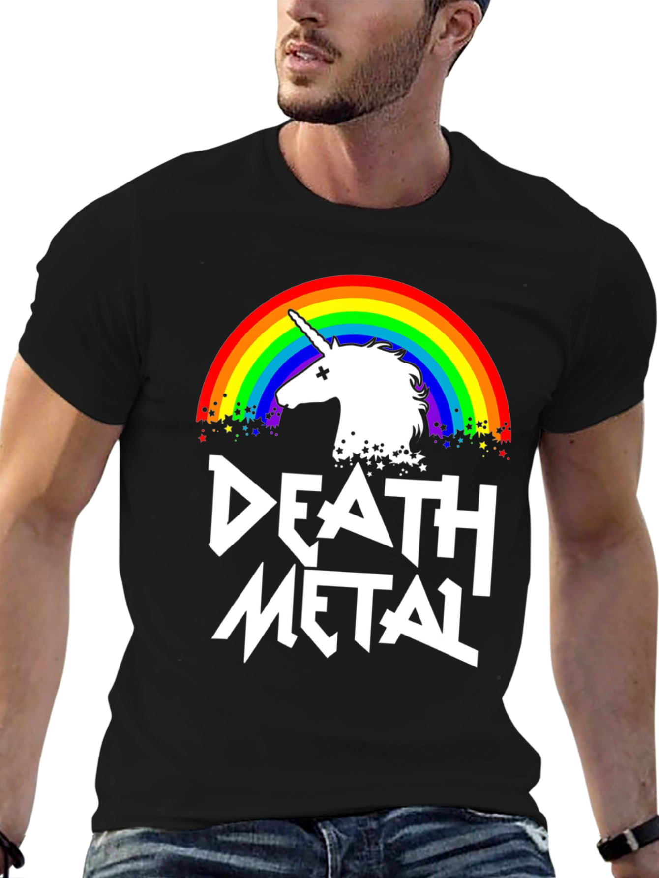 Death Metal Rainbow Unicorn Graphic Tee