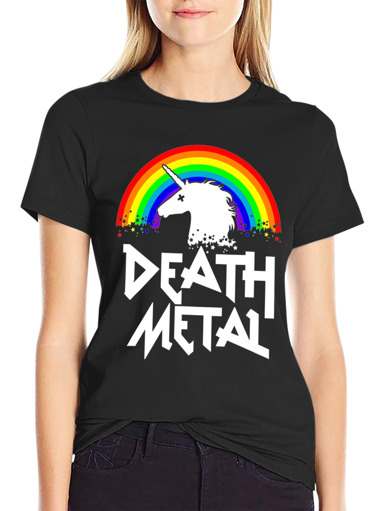 Death Metal Rainbow Unicorn Graphic Tee