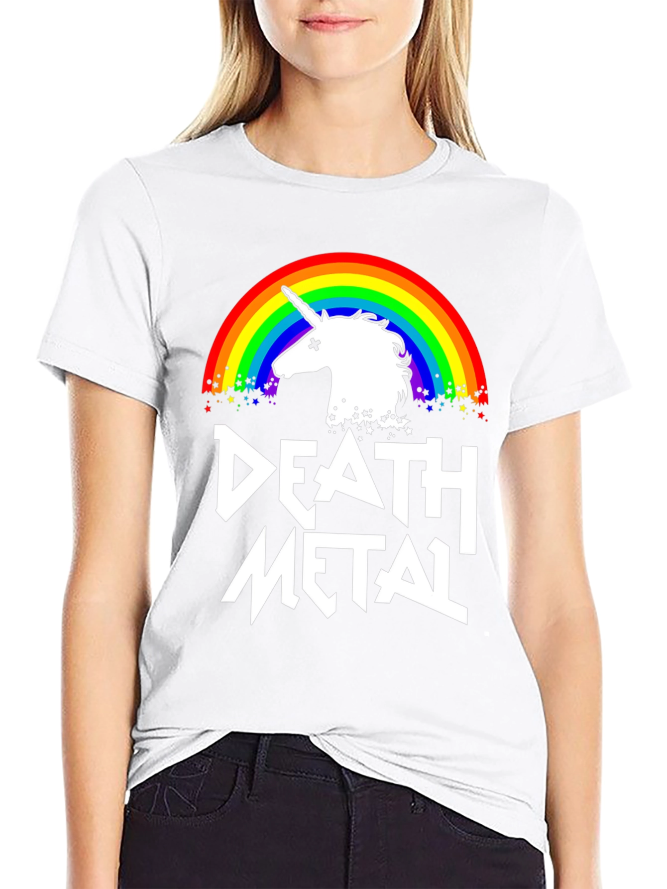 Death Metal Rainbow Unicorn Graphic Tee