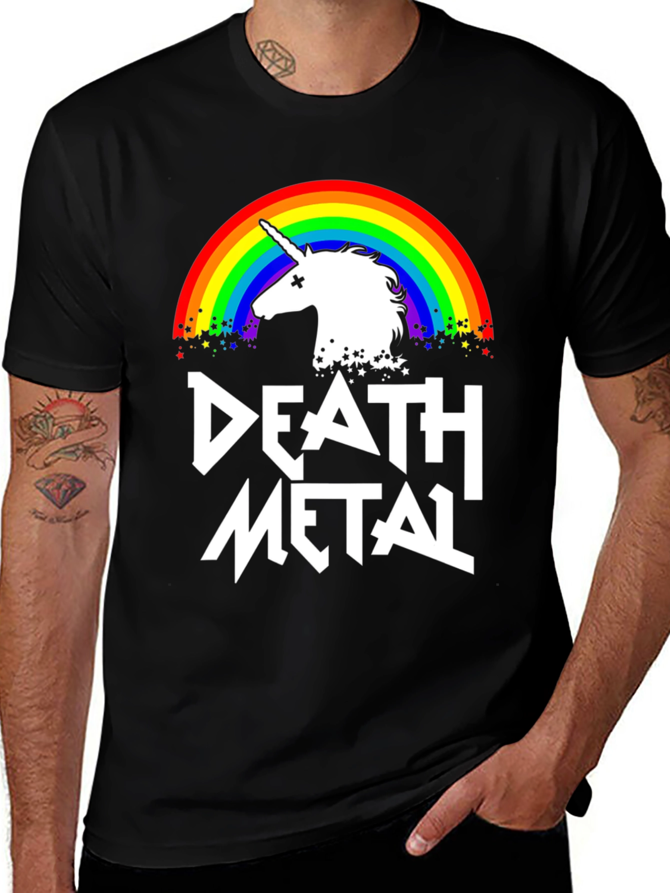 Death Metal Rainbow Unicorn Graphic Tee
