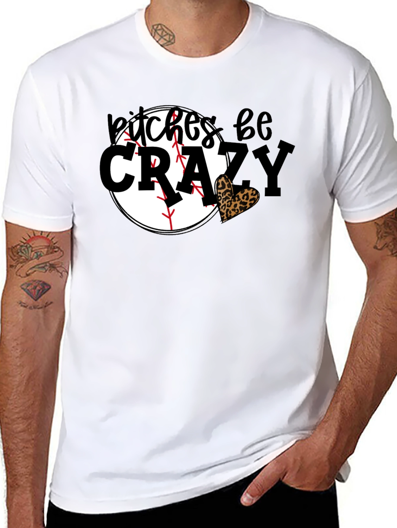 Bitches Be Crazy Baseball Leopard Heart Graphic Tee
