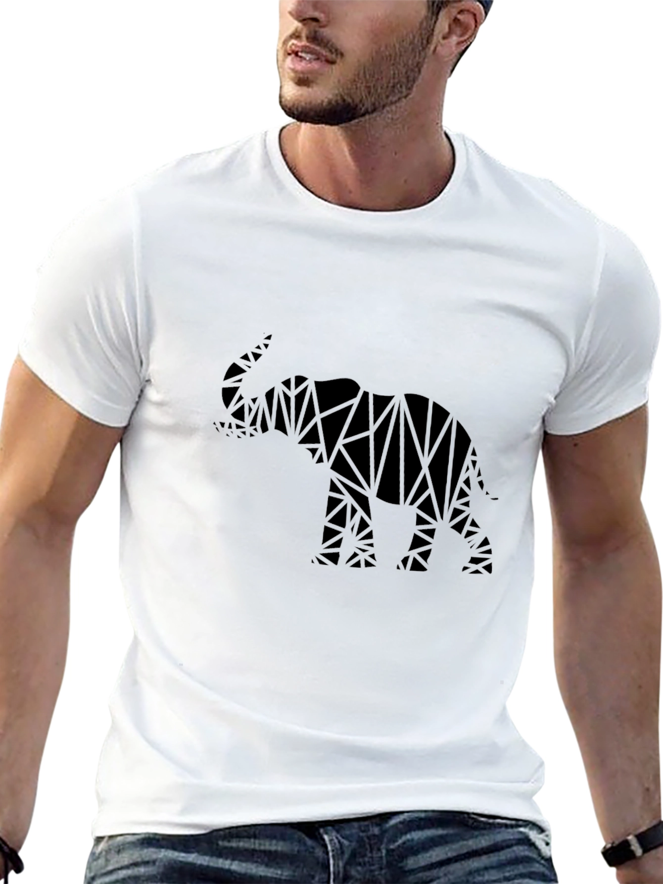 Geometric Elephant Graphic Tee - Modern Black T-Shirt