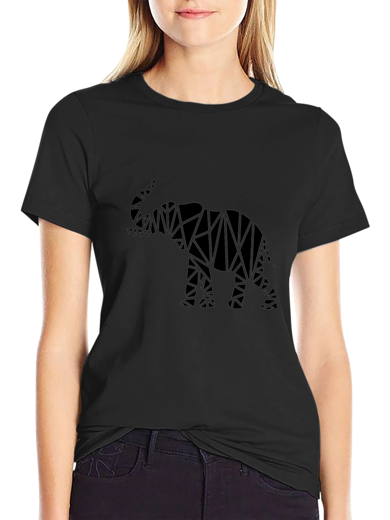 Geometric Elephant Graphic Tee - Modern Black T-Shirt