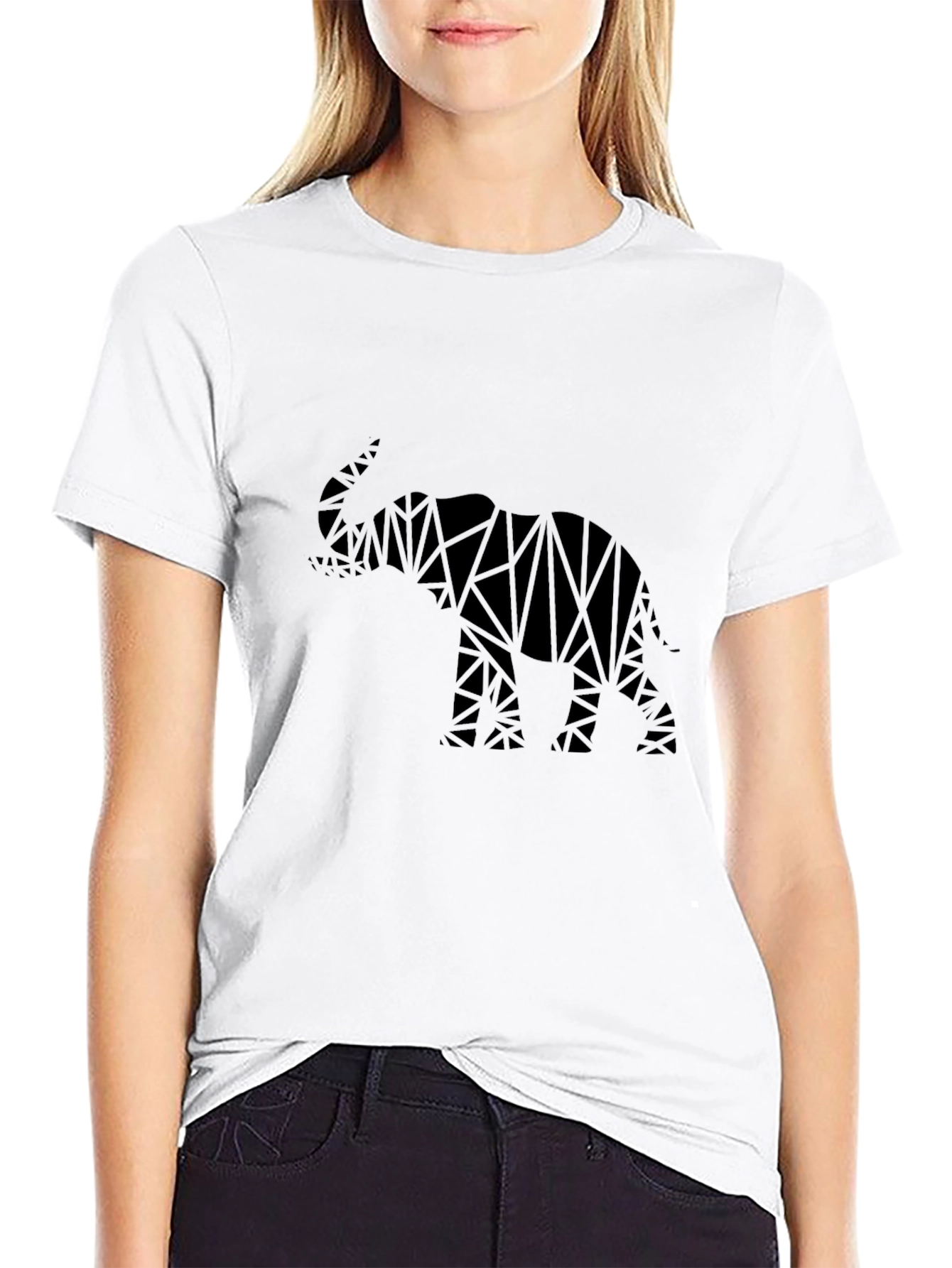 Geometric Elephant Graphic Tee - Modern Black T-Shirt